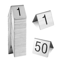 Met Lux Stainless Steel Number Table Tents - 1 to 50 - 2 1/2
