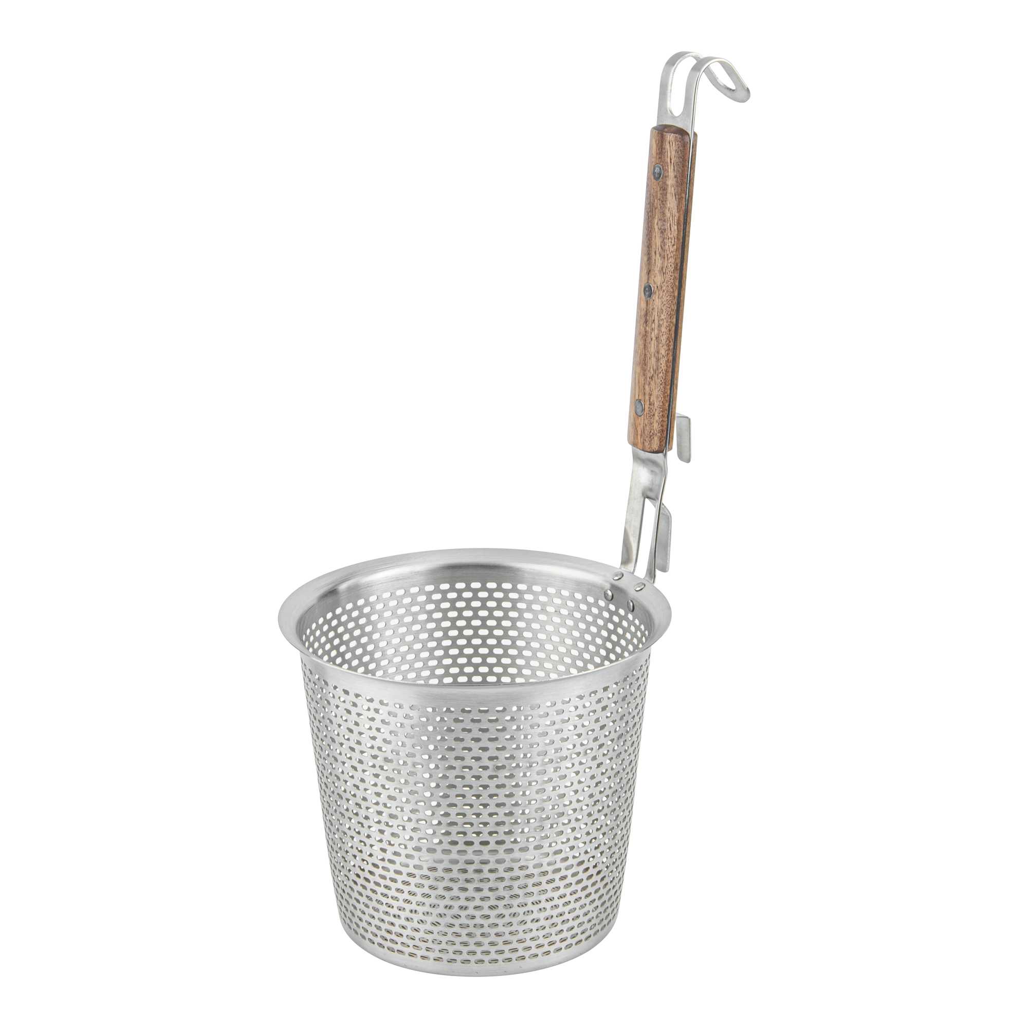 Met Lux Stainless Steel Noodle Strainer / Blanching Basket - with Wooden Handle - 6 1/4" x 5 1/2" x 14 1/2" - 60 count box