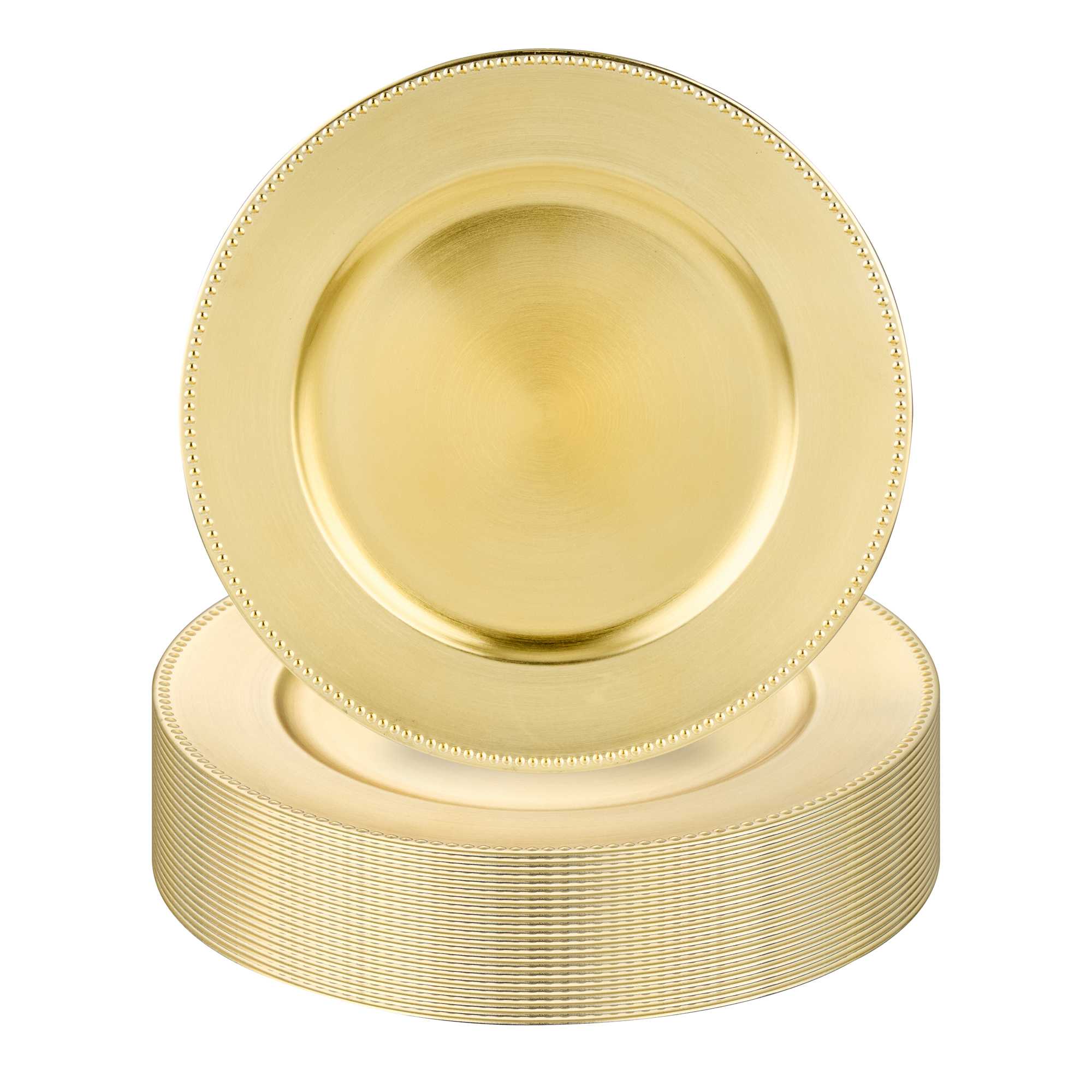 Met Lux Round Gold Beaded Rim Plastic Charger Plate - 13" - 6 count box