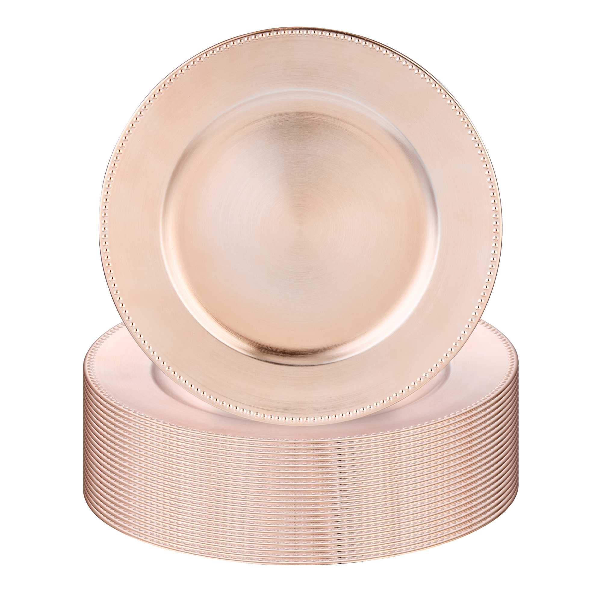 Met Lux Round Rose Gold Beaded Rim Plastic Charger Plate - 13" - 6 count box