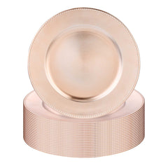 Met Lux Round Rose Gold Beaded Rim Plastic Charger Plate - 13