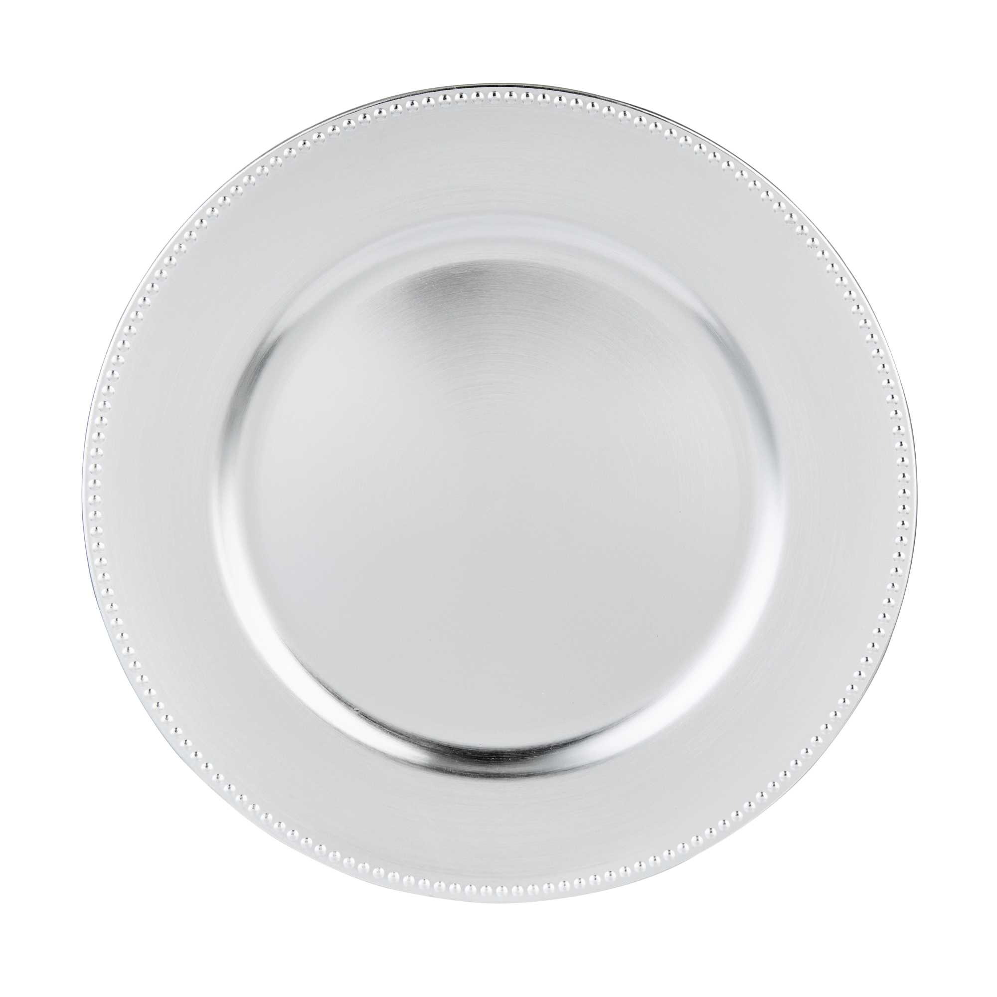 Met Lux Round Silver Beaded Rim Plastic Charger Plate - 13" - 6 count box