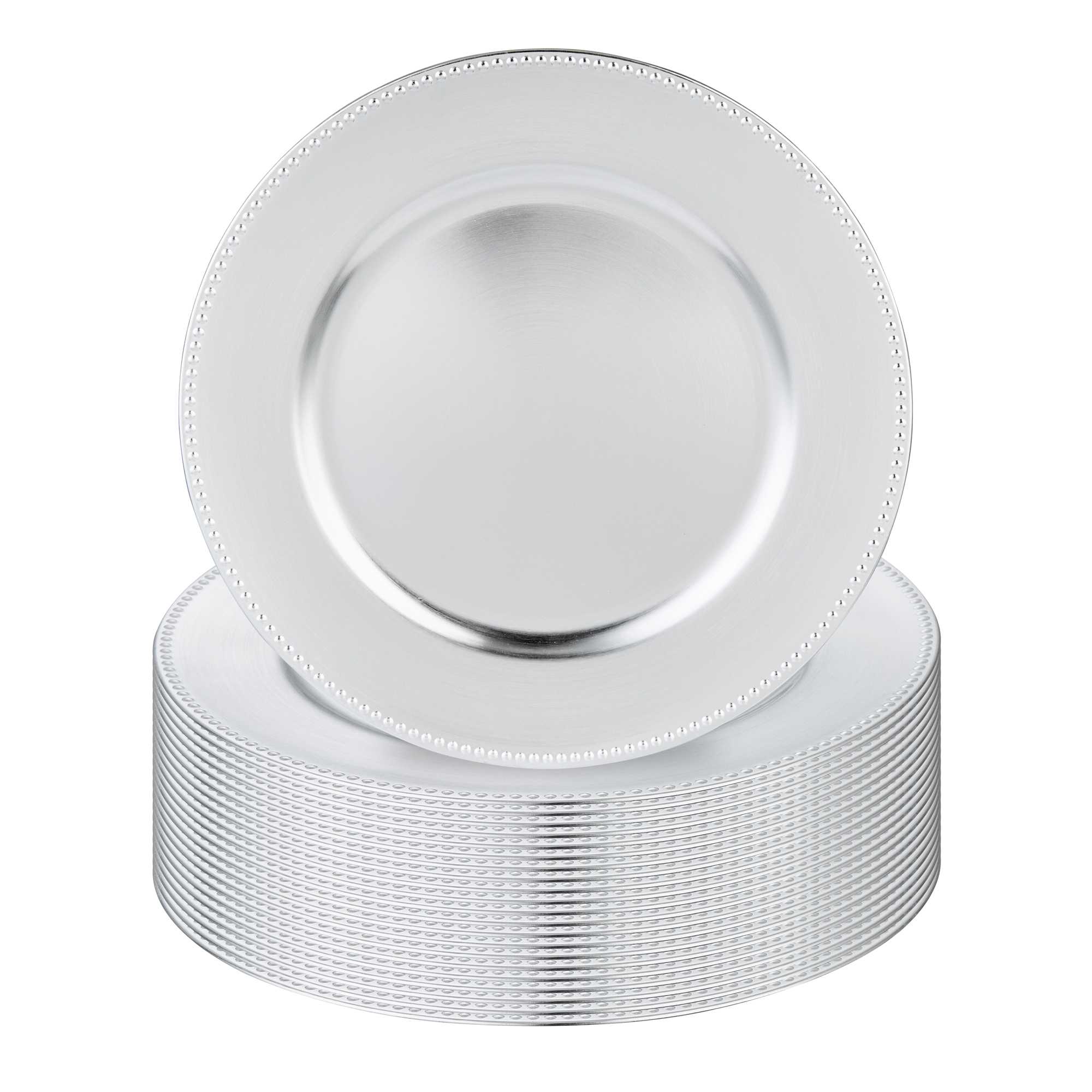 Met Lux Round Silver Beaded Rim Plastic Charger Plate - 13" - 6 count box