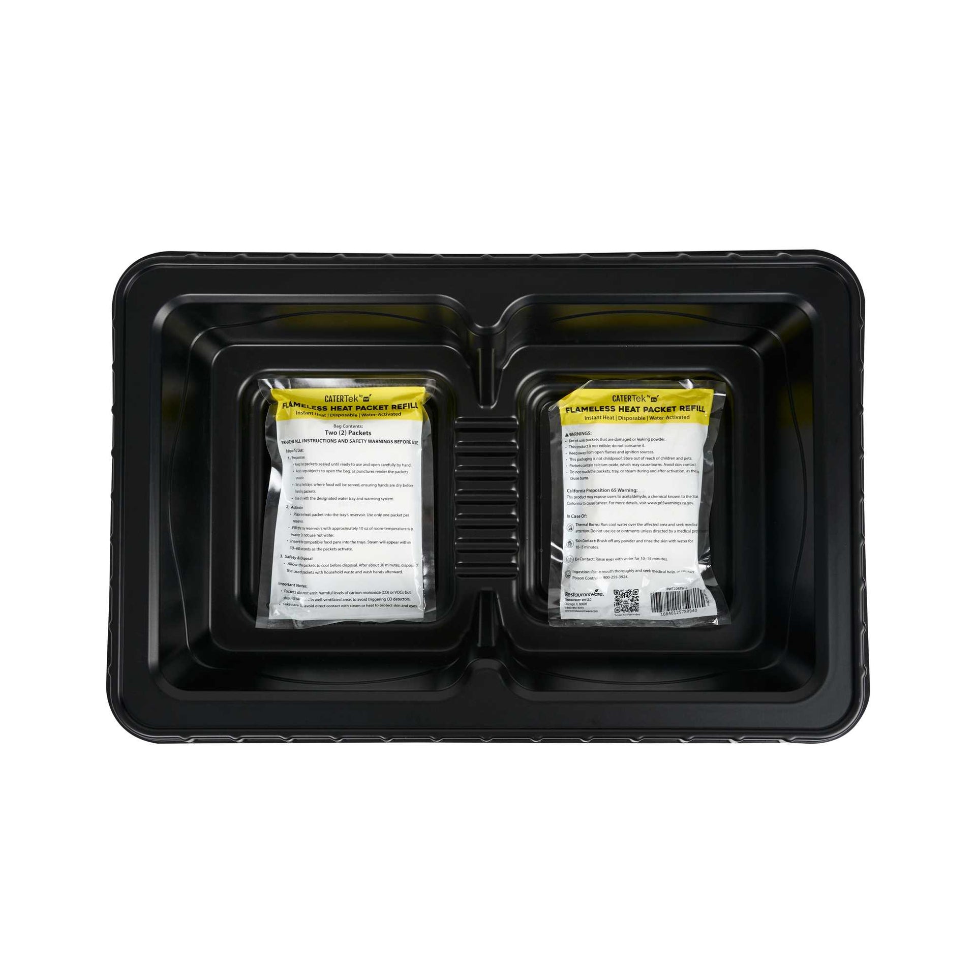 TURBOHEAT Black Plastic Flameless Disposable Food Warming Refill Kit - 5 Trays and 10 Heating Packs, For 2 Half Size Pans - 1 count box