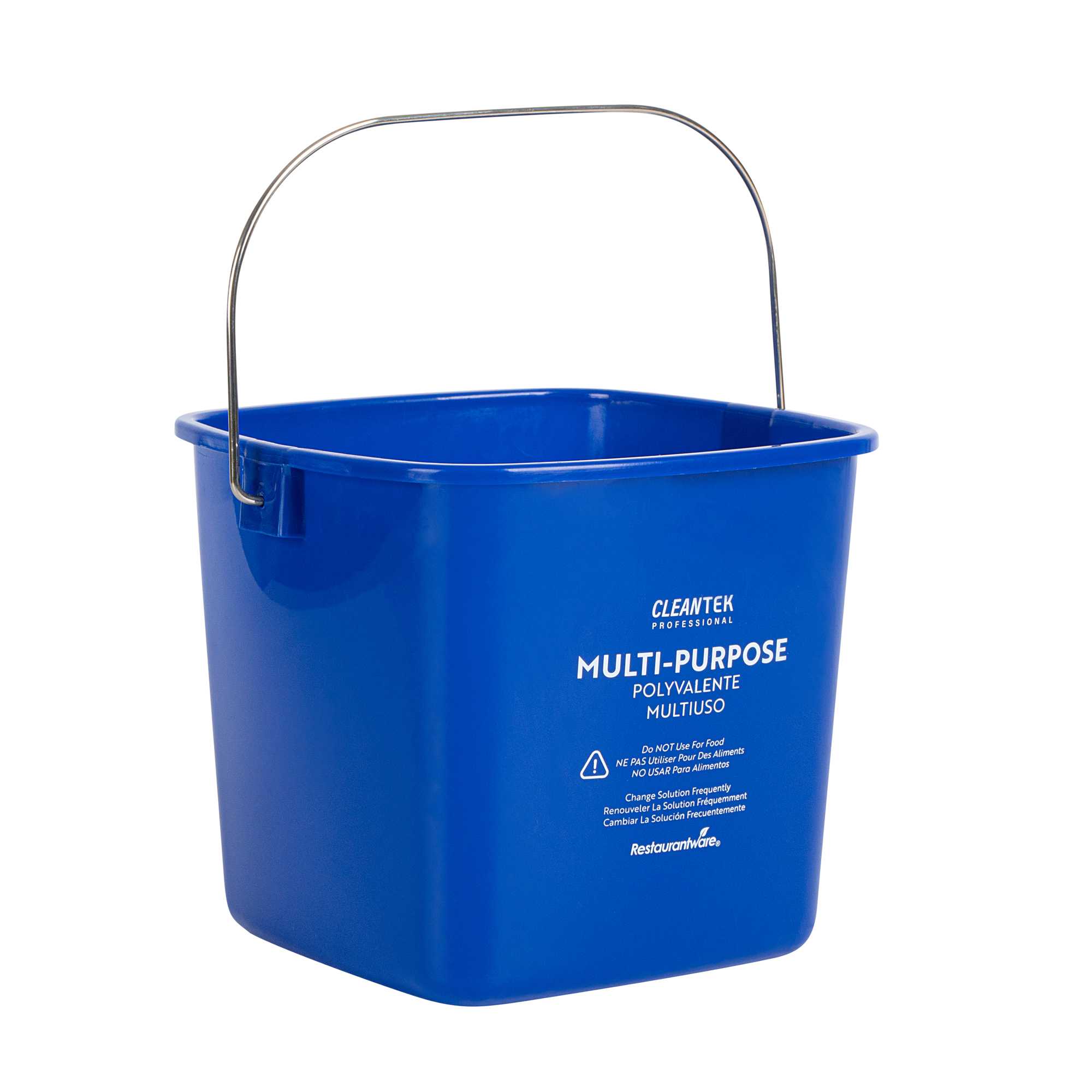 Clean Tek Professional 3 Qt Square Blue Plastic Cleaning Bucket - with Stainless Steel Handle - 5 1/2" x 5 1/2" x 6" - 1 count box