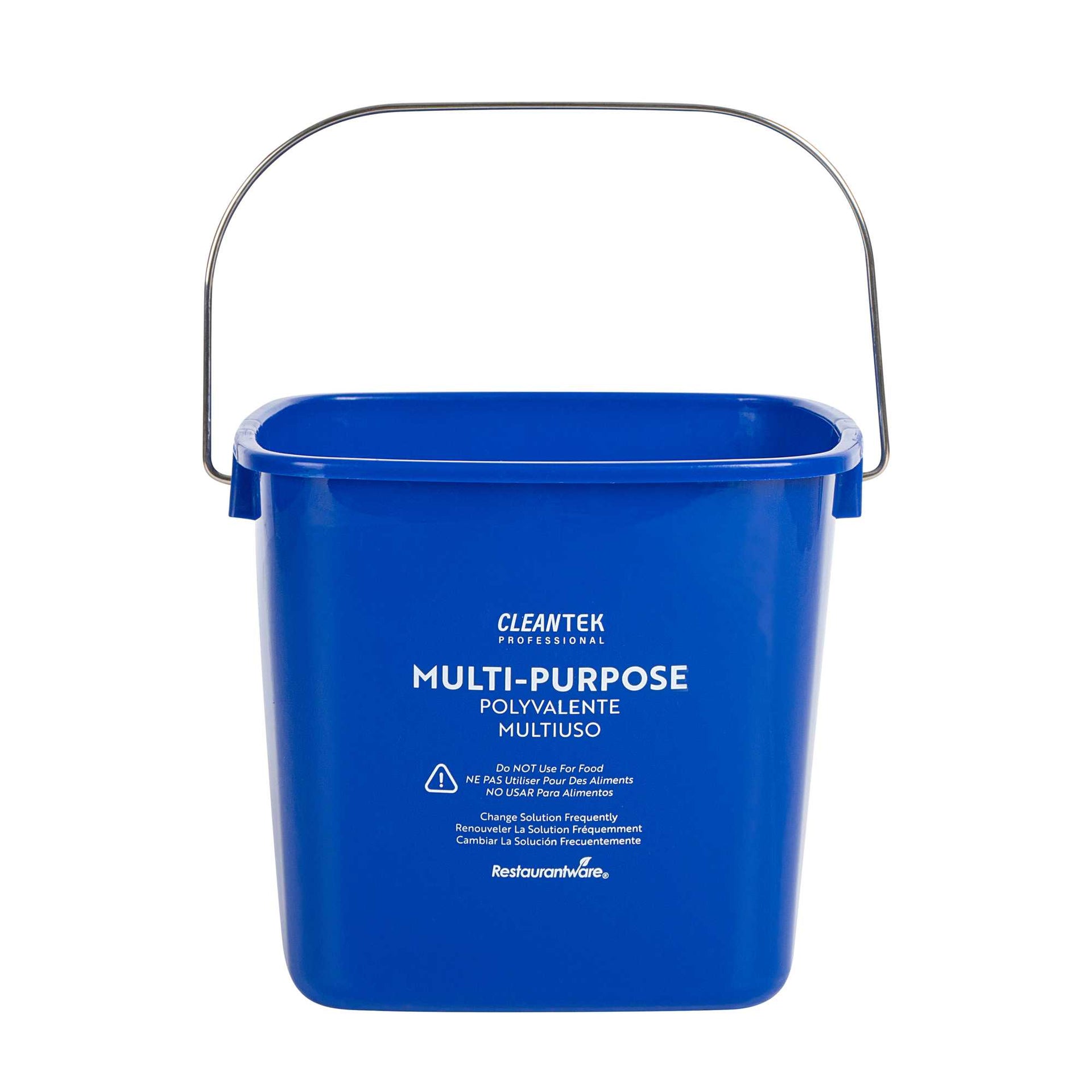 Clean Tek Professional 3 Qt Square Blue Plastic Cleaning Bucket - with Stainless Steel Handle - 5 1/2" x 5 1/2" x 6" - 10 count box