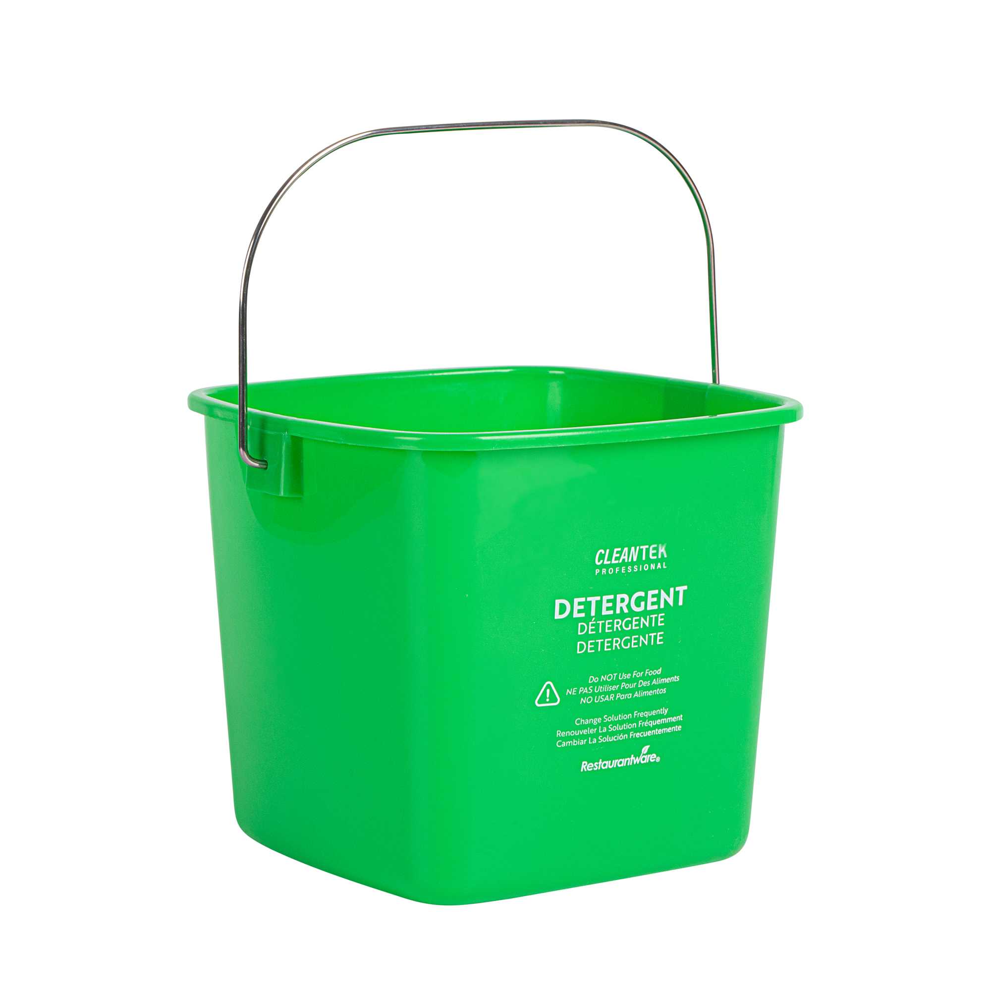 Clean Tek Professional 3 Qt Square Green Plastic Detergent Bucket - with Stainless Steel Handle - 5 1/2" x 5 1/2" x 6" - 1 count box