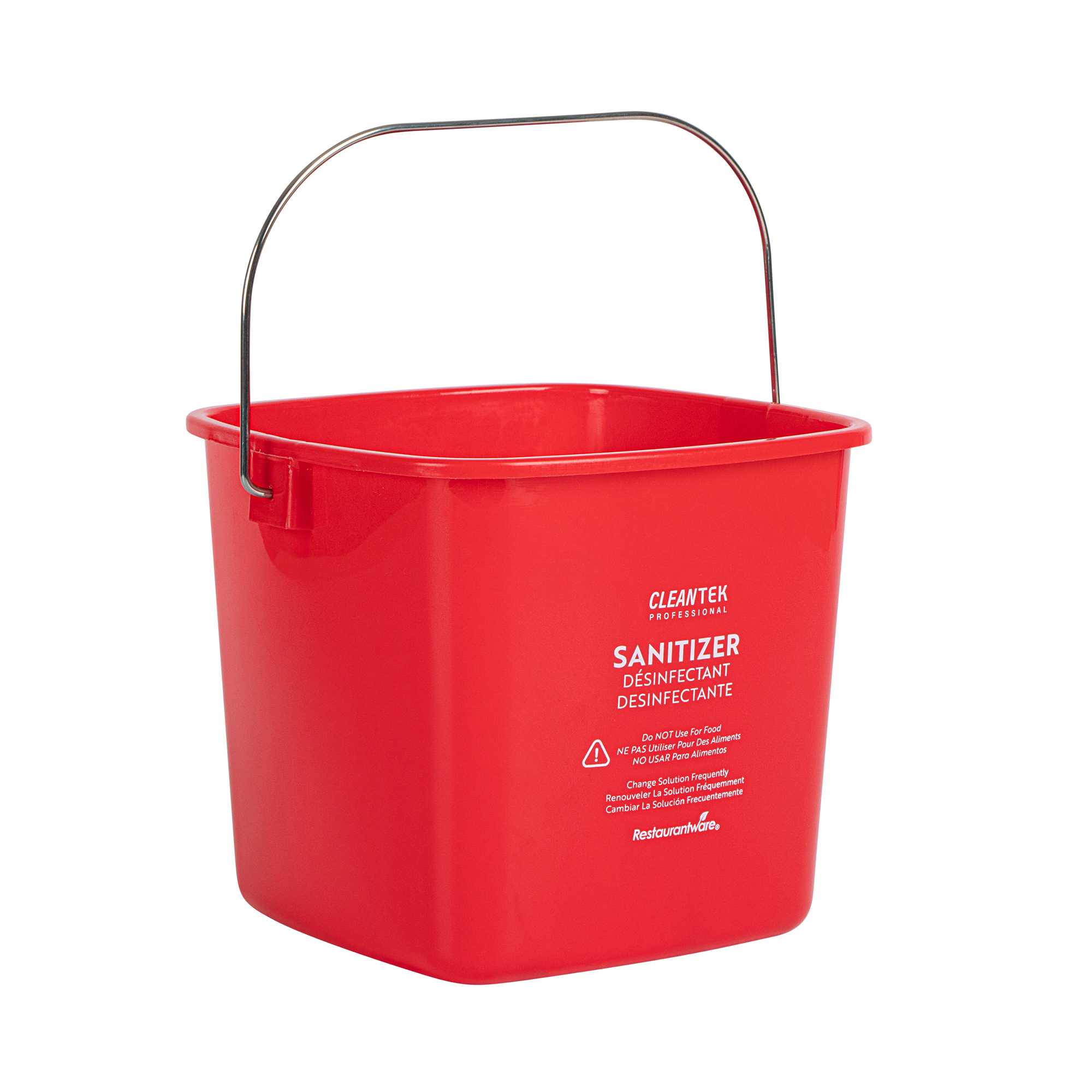 Clean Tek Professional 3 Qt Square Red Plastic Sanitizing Bucket - with Stainless Steel Handle - 5 1/2" x 5 1/2" x 6" - 1 count box