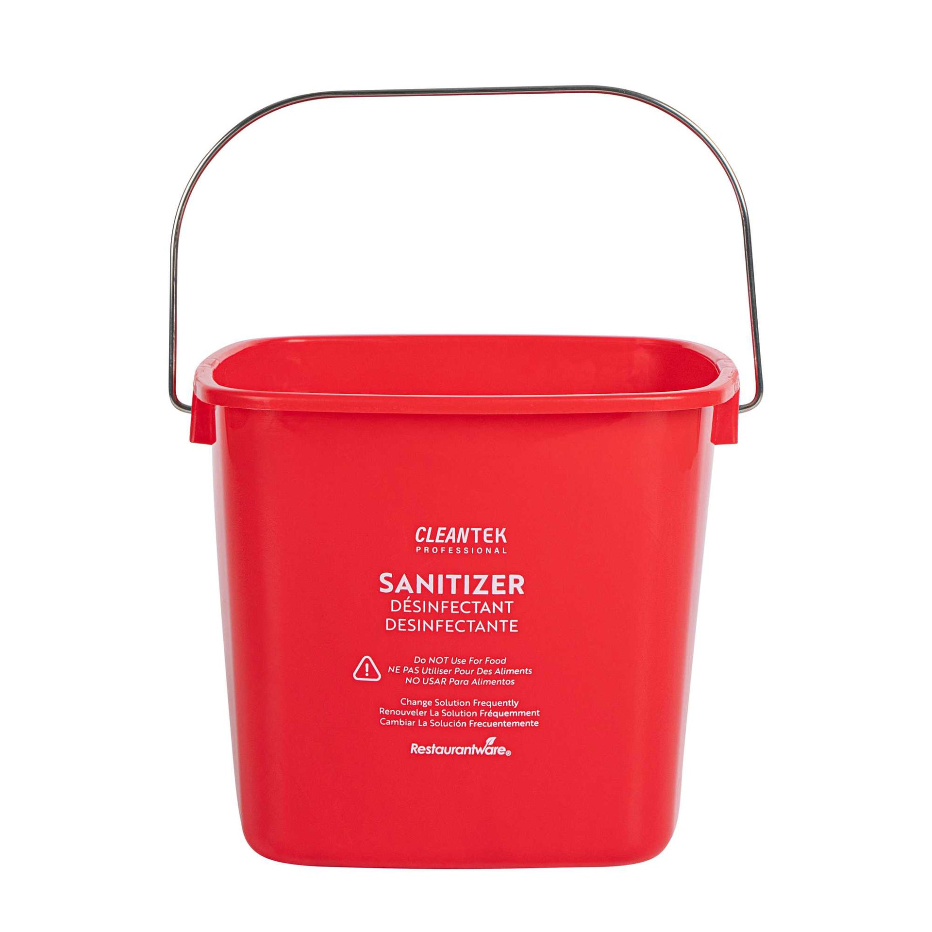 Clean Tek Professional 3 Qt Square Red Plastic Sanitizing Bucket - with Stainless Steel Handle - 5 1/2" x 5 1/2" x 6" - 10 count box