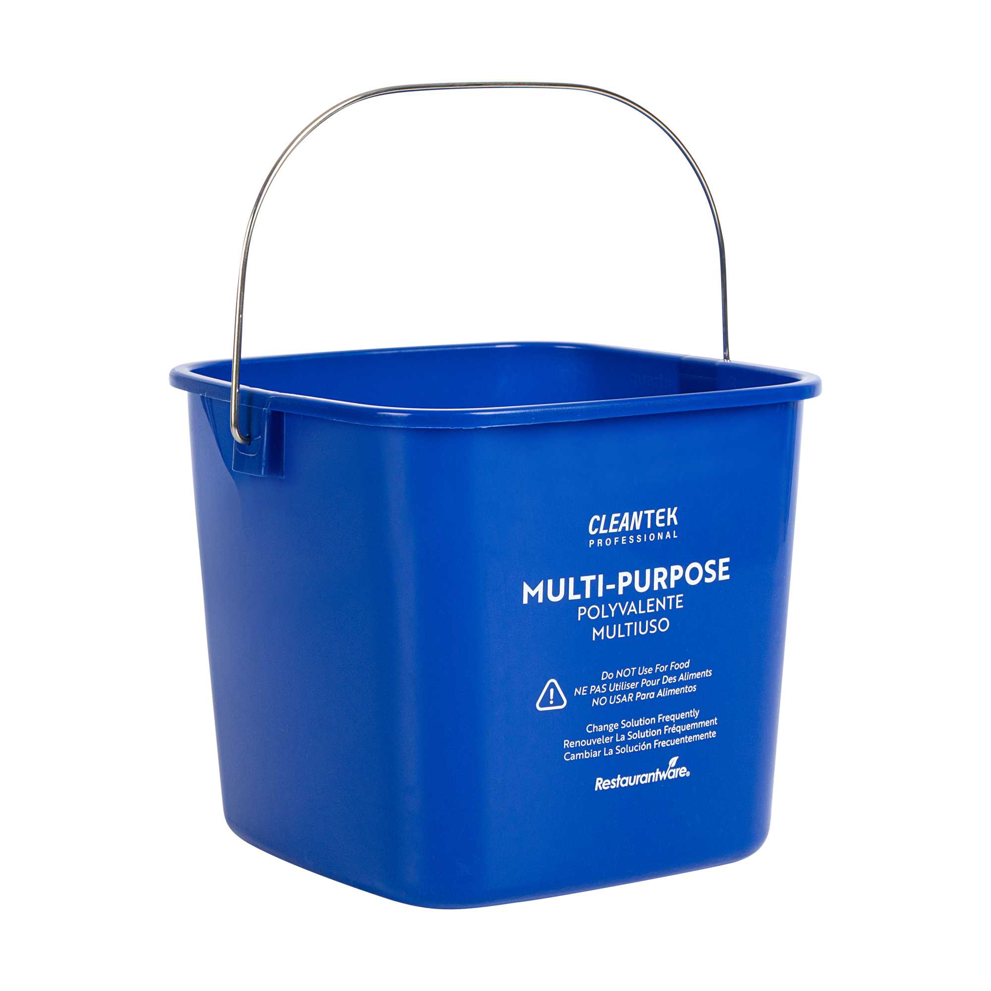 Clean Tek Professional 6 Qt Square Blue Plastic Cleaning Bucket - with Stainless Steel Handle - 7" x 7" x 7 1/4" - 1 count box