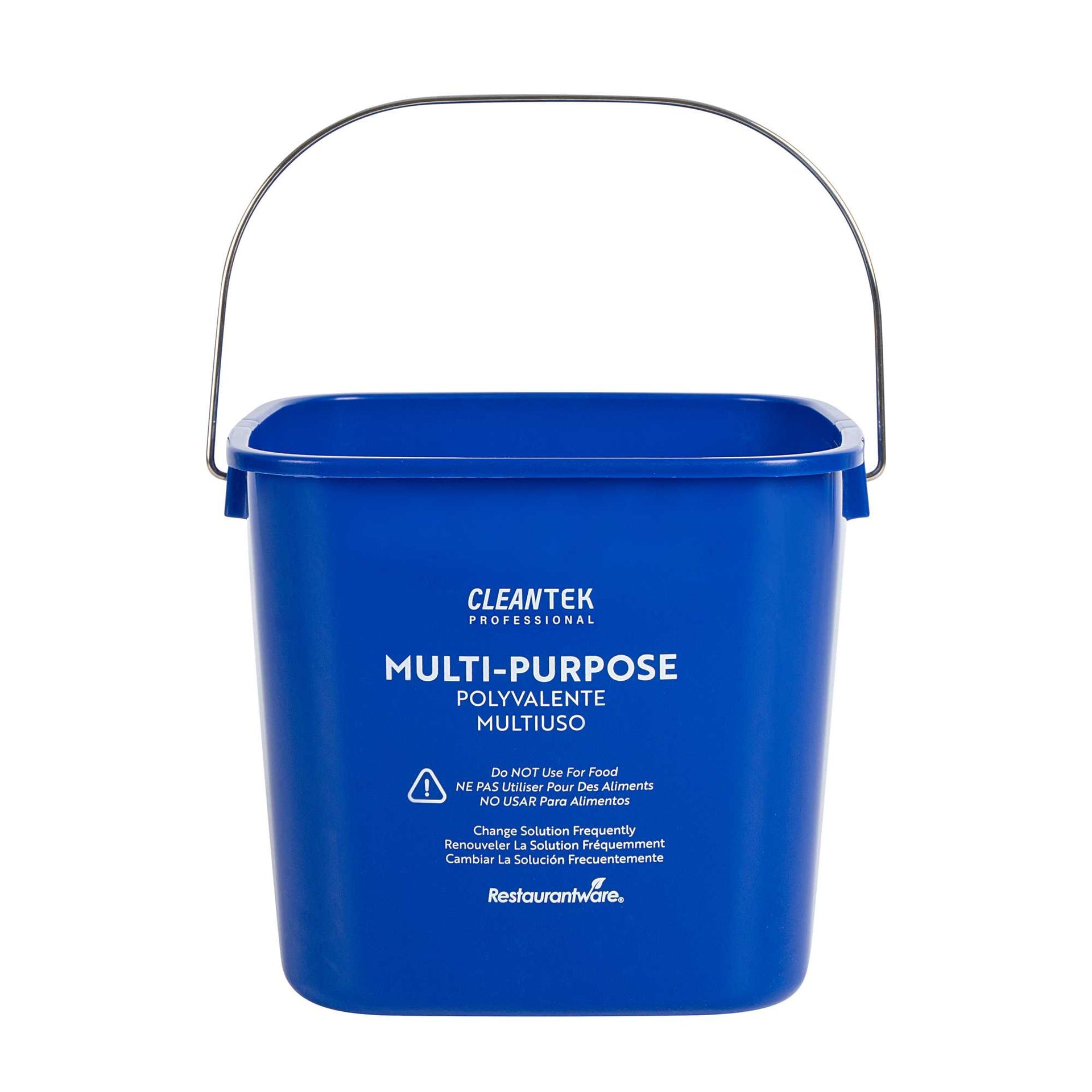Clean Tek Professional 6 Qt Square Blue Plastic Cleaning Bucket - with Stainless Steel Handle - 7" × 7" × 7 1/4" - 10 count box