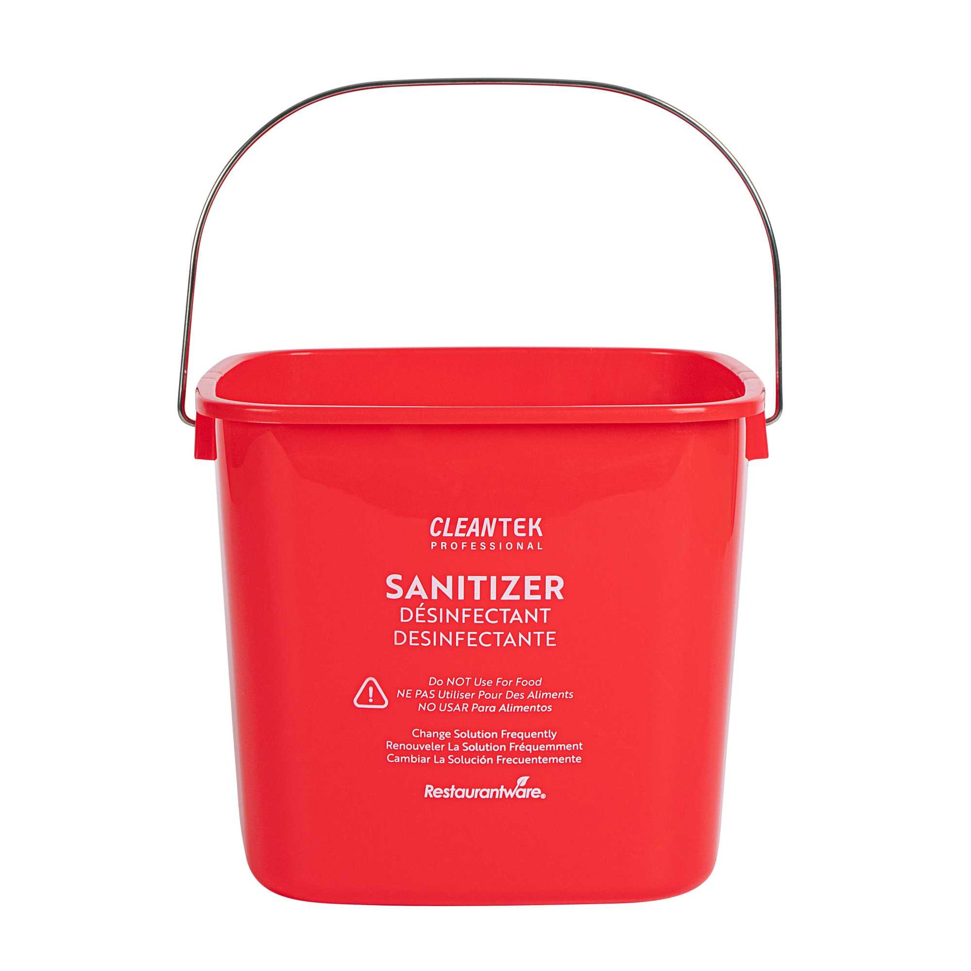 Clean Tek Professional 6 Qt Square Red Plastic Sanitizing Bucket - with Stainless Steel Handle - 7" × 7" × 7 1/4" - 10 count box