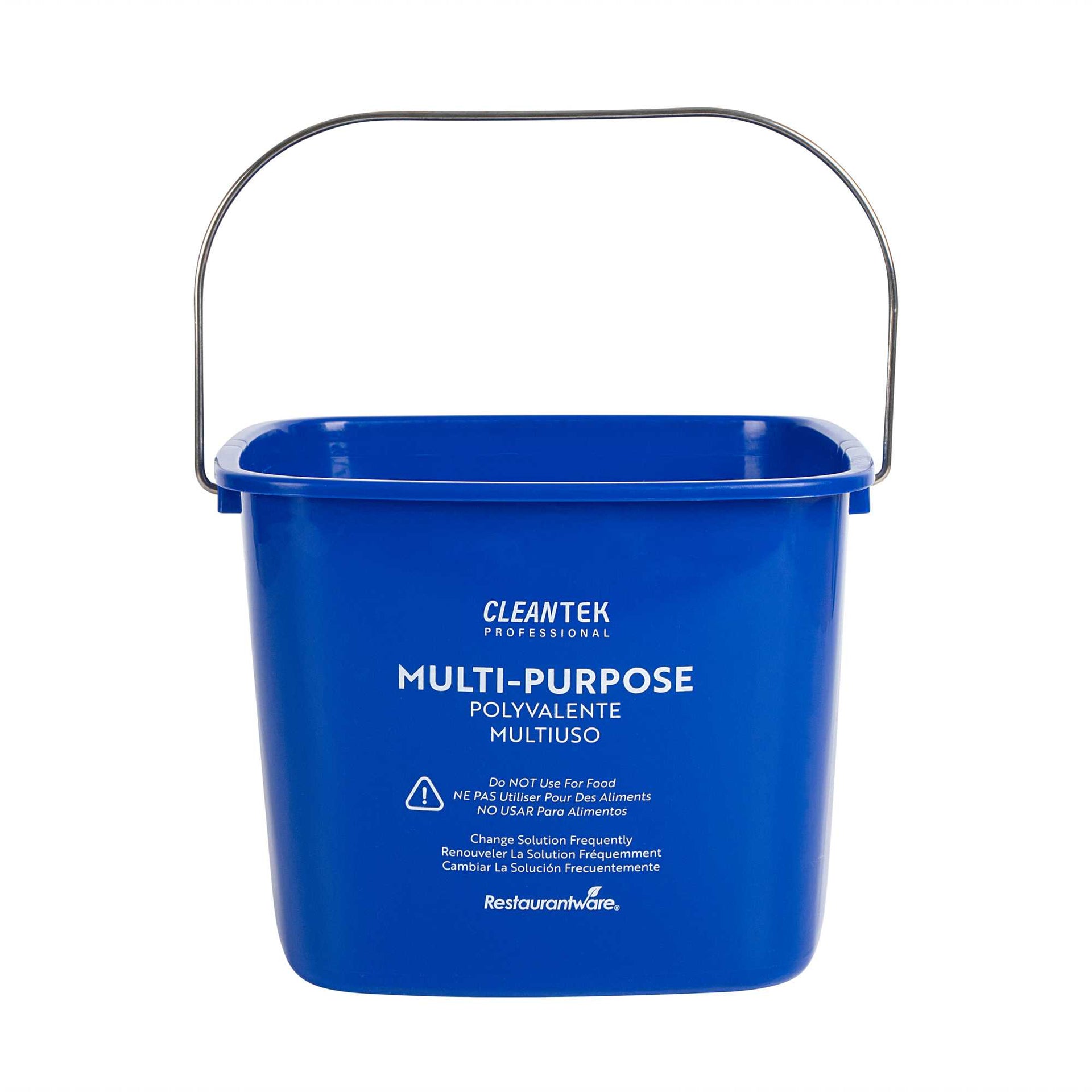 Clean Tek Professional 8 Qt Square Blue Plastic Cleaning Bucket - with Stainless Steel Handle - 8" × 8" × 7 1/4" - 10 count box