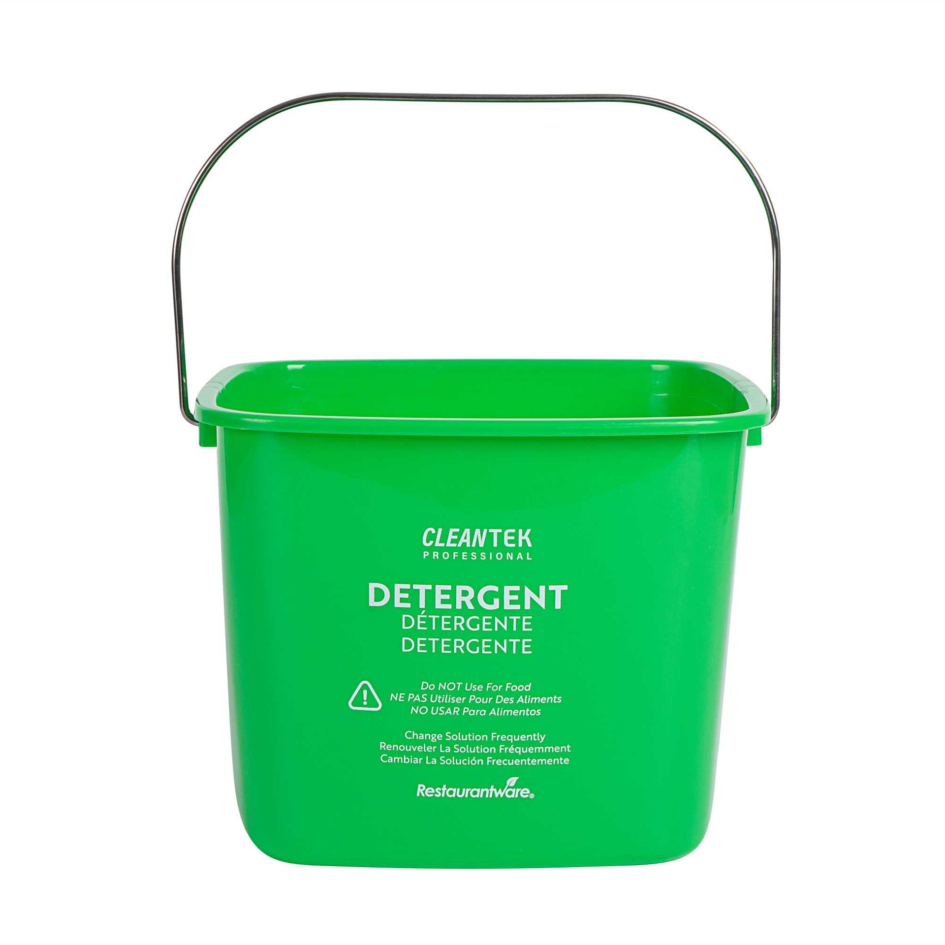 Clean Tek Professional 8 Qt Square Green Plastic Detergent Bucket - with Stainless Steel Handle - 8" × 8" × 7 1/4" - 10 count box