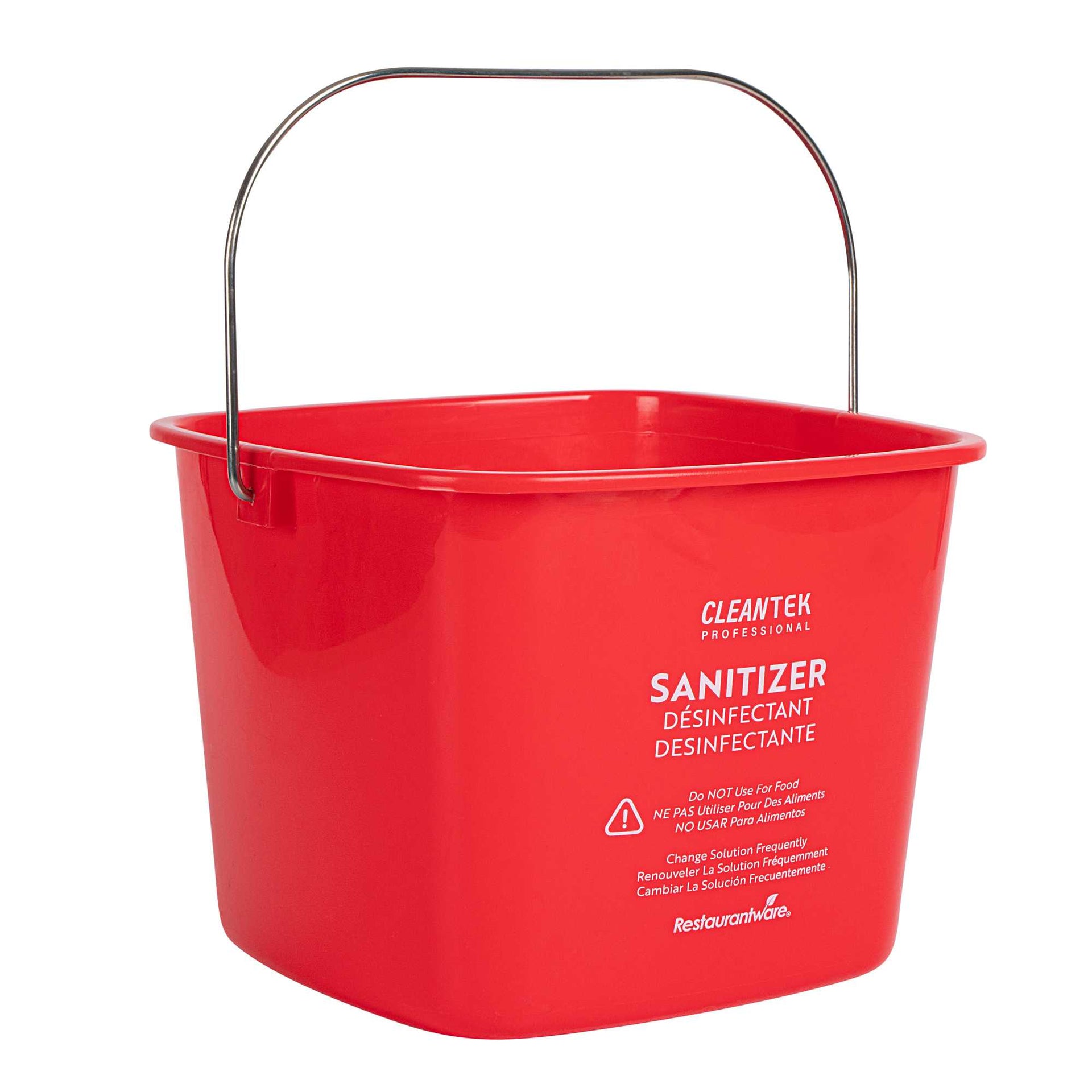 Clean Tek Professional 8 Qt Square Red Plastic Sanitizing Bucket - with Stainless Steel Handle - 8" x 8" x 7 1/4" - 1 count box
