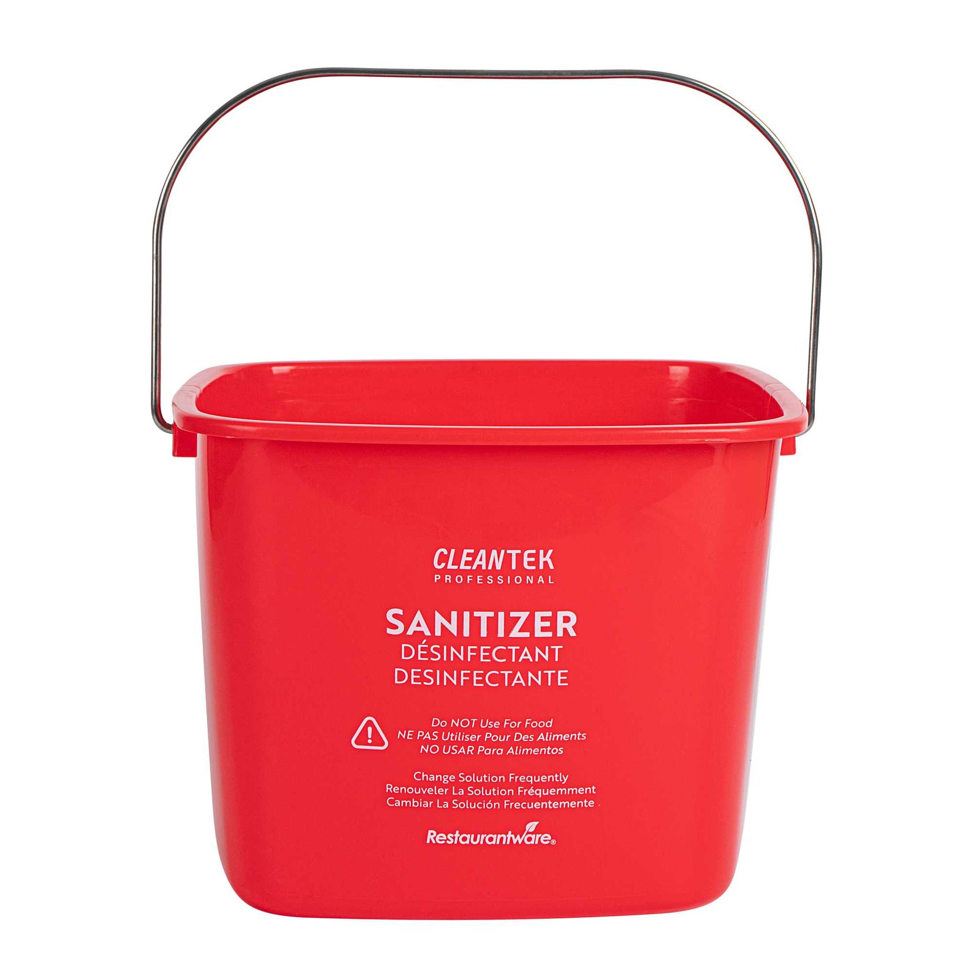Clean Tek Professional 8 Qt Square Red Plastic Sanitizing Bucket - with Stainless Steel Handle - 8" × 8" × 7 1/4" - 1 count box