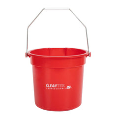 Clean Tek Professional 14 Qt Round Red Plastic Bucket - with Iron Handle and Pour Spout - 9 3/4