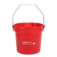 Clean Tek Professional 10 Qt Round Red Plastic Bucket - with Iron Handle and Pour Spout - 8 3/4
