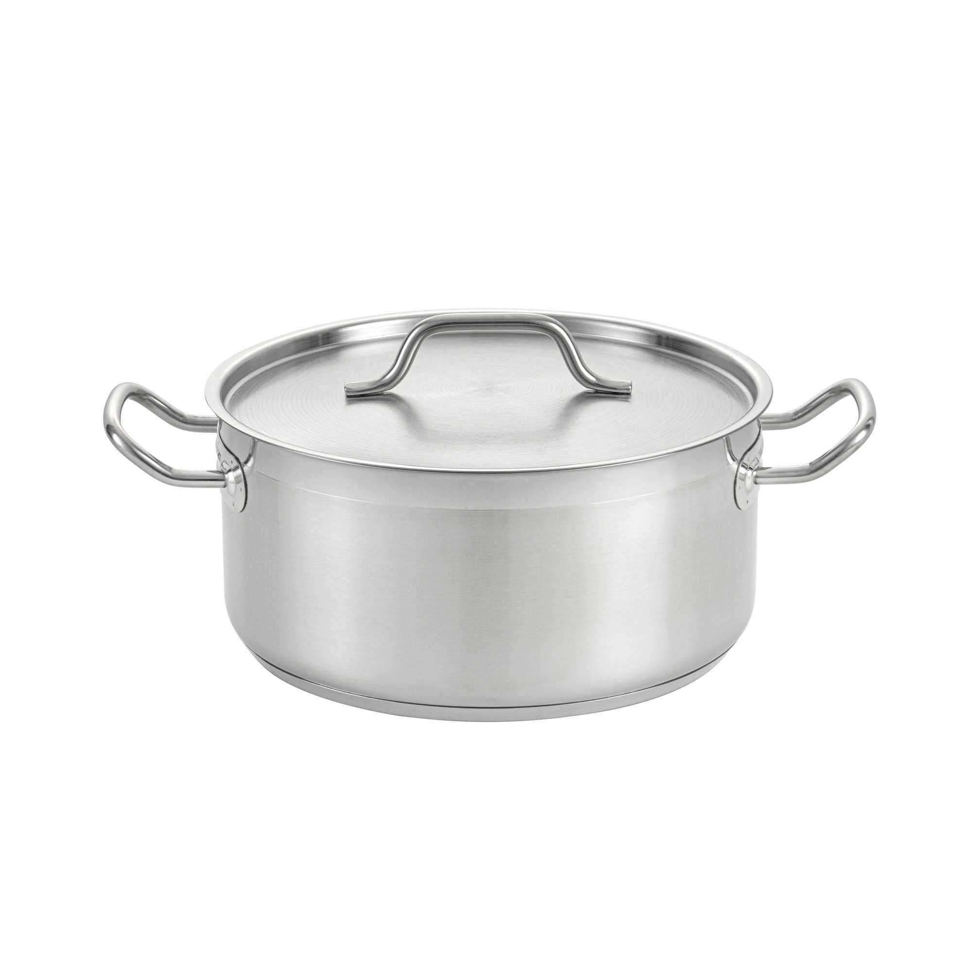 German Standard 8 qt Stainless Steel Brazier - with Aluminum-Clad Bottom and Cover - 11" x 11" x 5" - 1 count box