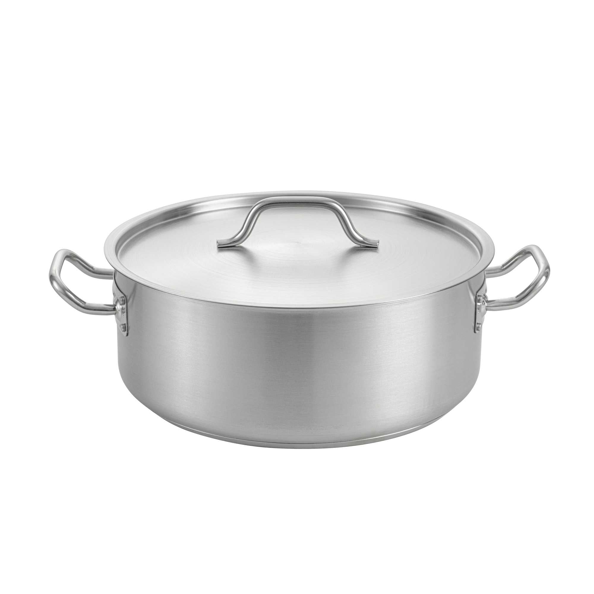 German Standard 15 qt Stainless Steel Brazier - with Aluminum-Clad Bottom and Cover - 14 1/4" x 14 1/4" x 5 1/2" - 2 count box