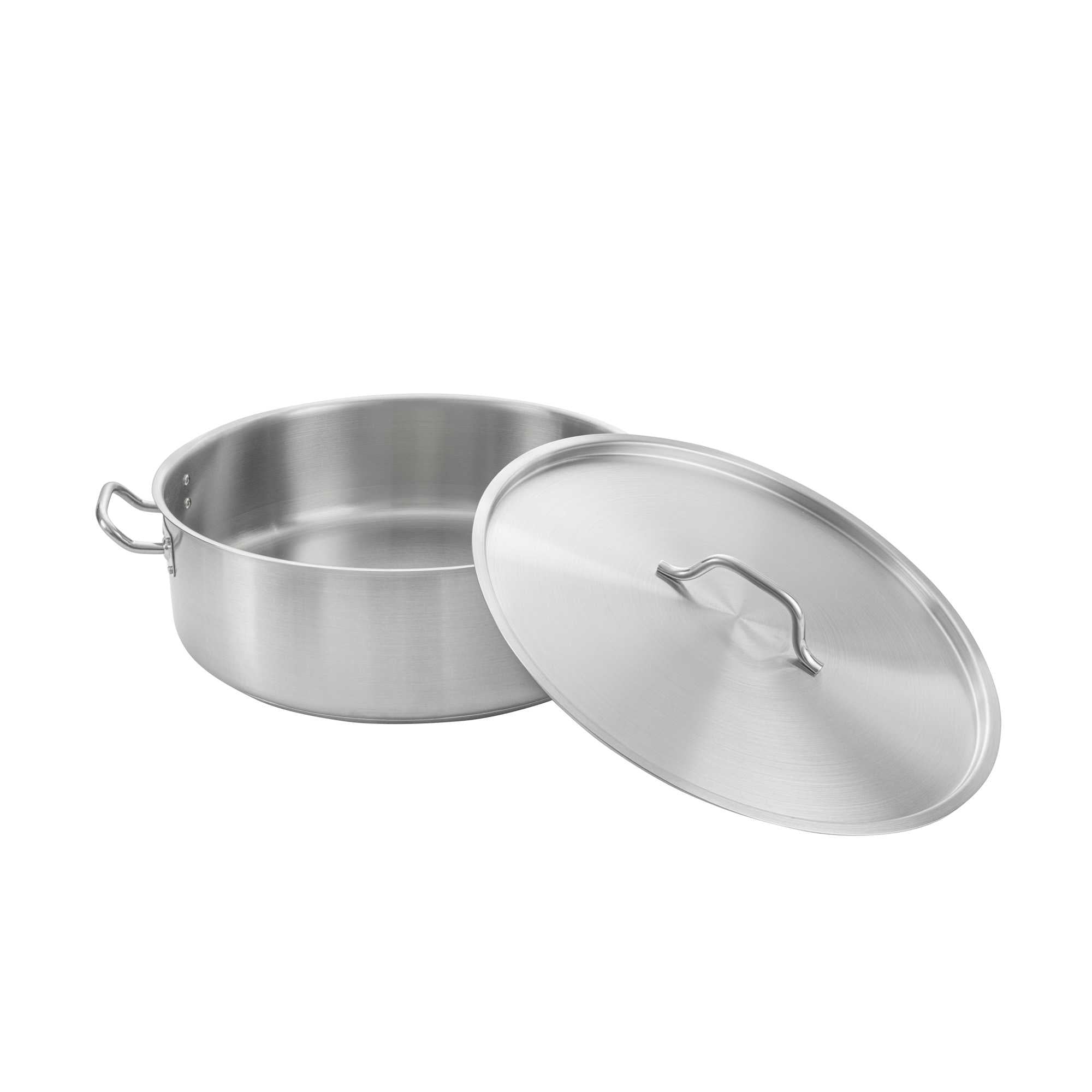 German Standard 25 qt Stainless Steel Brazier - with Aluminum-Clad Bottom and Cover - 17 3/4" x 17 3/4" x 6" - 1 count box