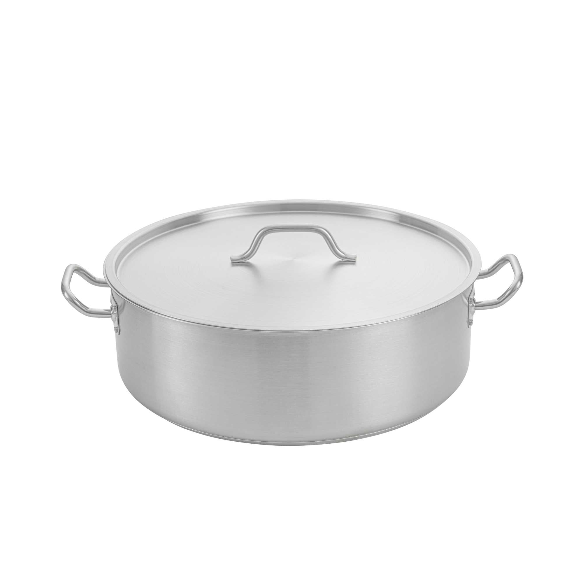 German Standard 25 qt Stainless Steel Brazier - with Aluminum-Clad Bottom and Cover - 17 3/4" x 17 3/4" x 6" - 1 count box