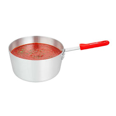 Met Lux 3.75 qt Tapered Aluminum Sauce Pan - with Red Silicone Handle Sleeve - 15 3/4