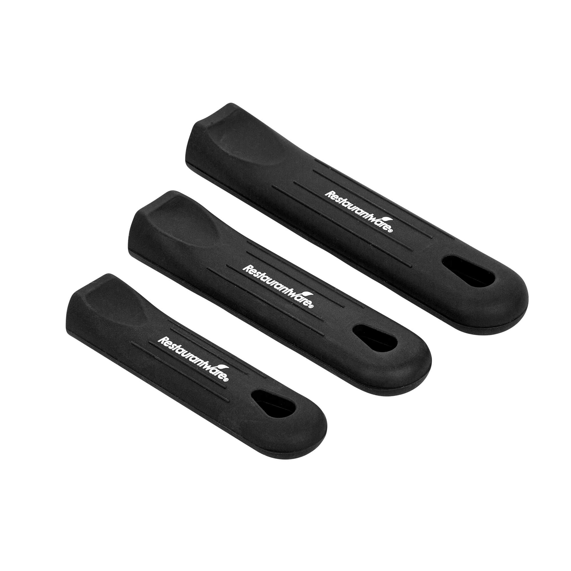 Met Lux 3-Piece Black Silicone Removable Pan Handle Sleeve Set - For 2.75 to 10 qt Aluminum Sauce Pans, 7" to 14" Fry Pans - 48 count box