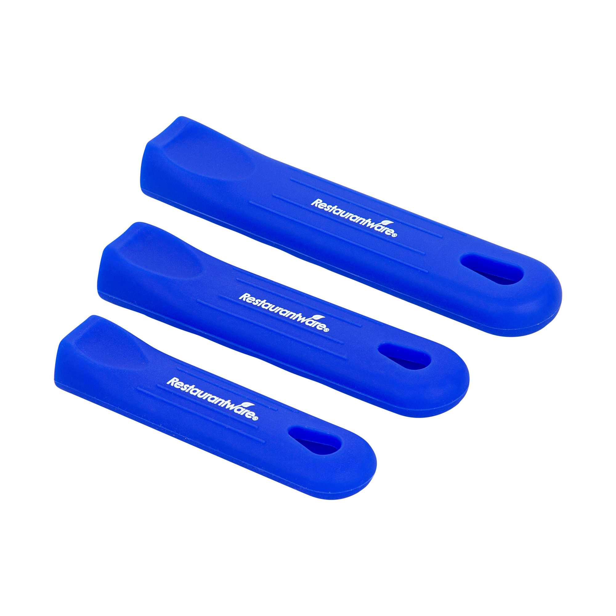 Met Lux 3-Piece Blue Silicone Removable Pan Handle Sleeve Set - For 2.75 to 10 qt Aluminum Sauce Pans, 7" to 14" Fry Pans - 12 count box