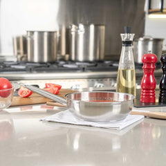 German Standard 2 qt Stainless Steel Saucier Pan - with Aluminum-Clad Bottom, Welded Hollow Handle - 1 count box