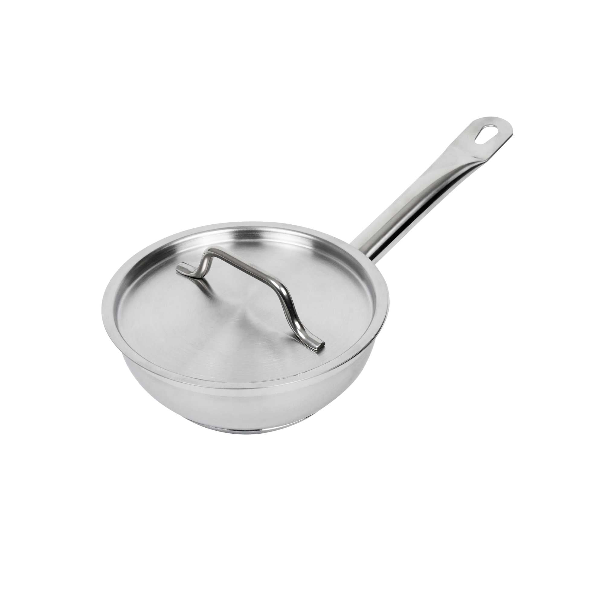 German Standard 1 qt Stainless Steel Saucier Pan - with Lid, Aluminum-Clad Bottom, Welded Hollow Handle - 1 count box