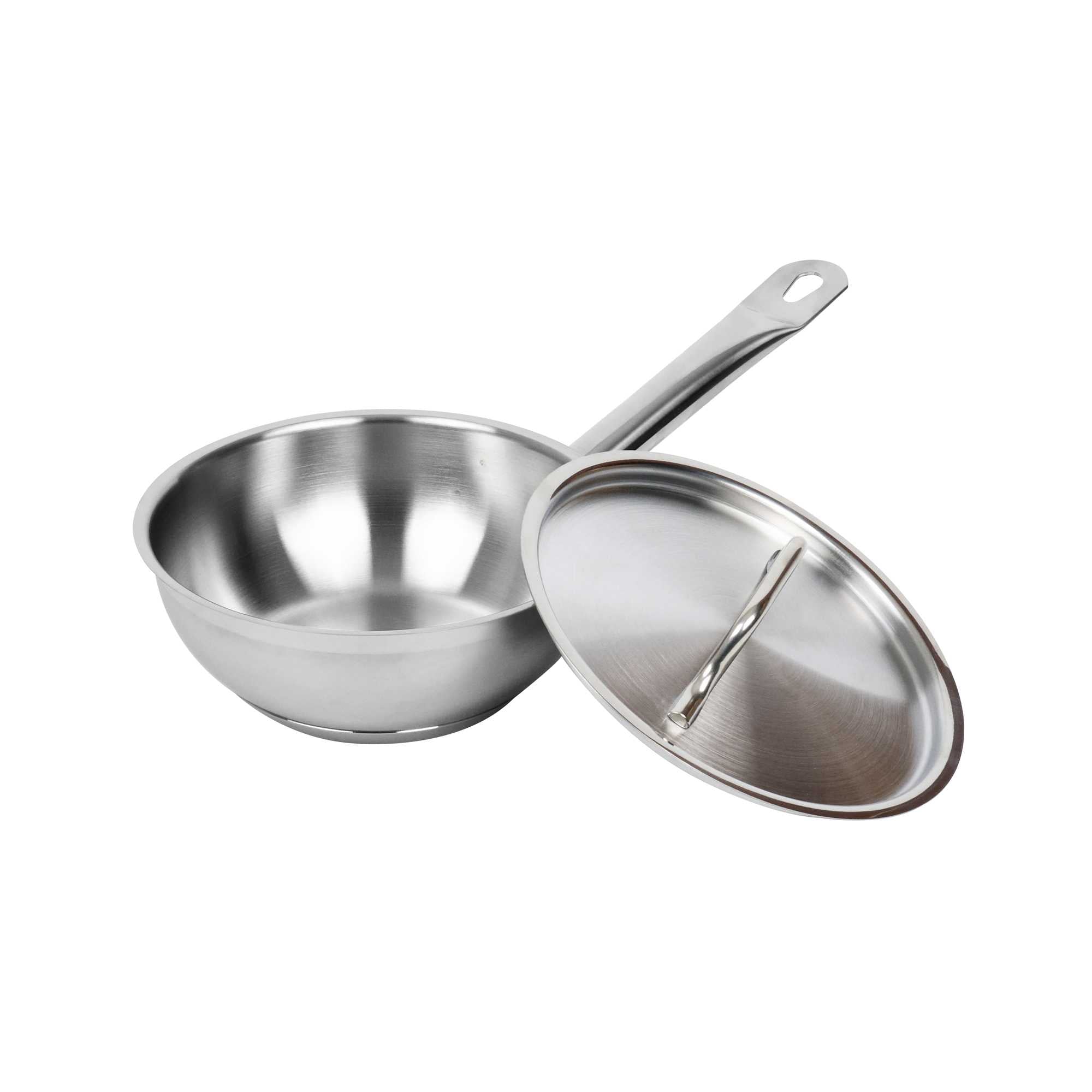 German Standard 1 qt Stainless Steel Saucier Pan - with Lid, Aluminum-Clad Bottom, Welded Hollow Handle - 1 count box