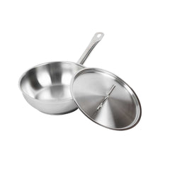 German Standard 2 qt Stainless Steel Saucier Pan - with Lid, Aluminum-Clad Bottom, Welded Hollow Handle - 1 count box