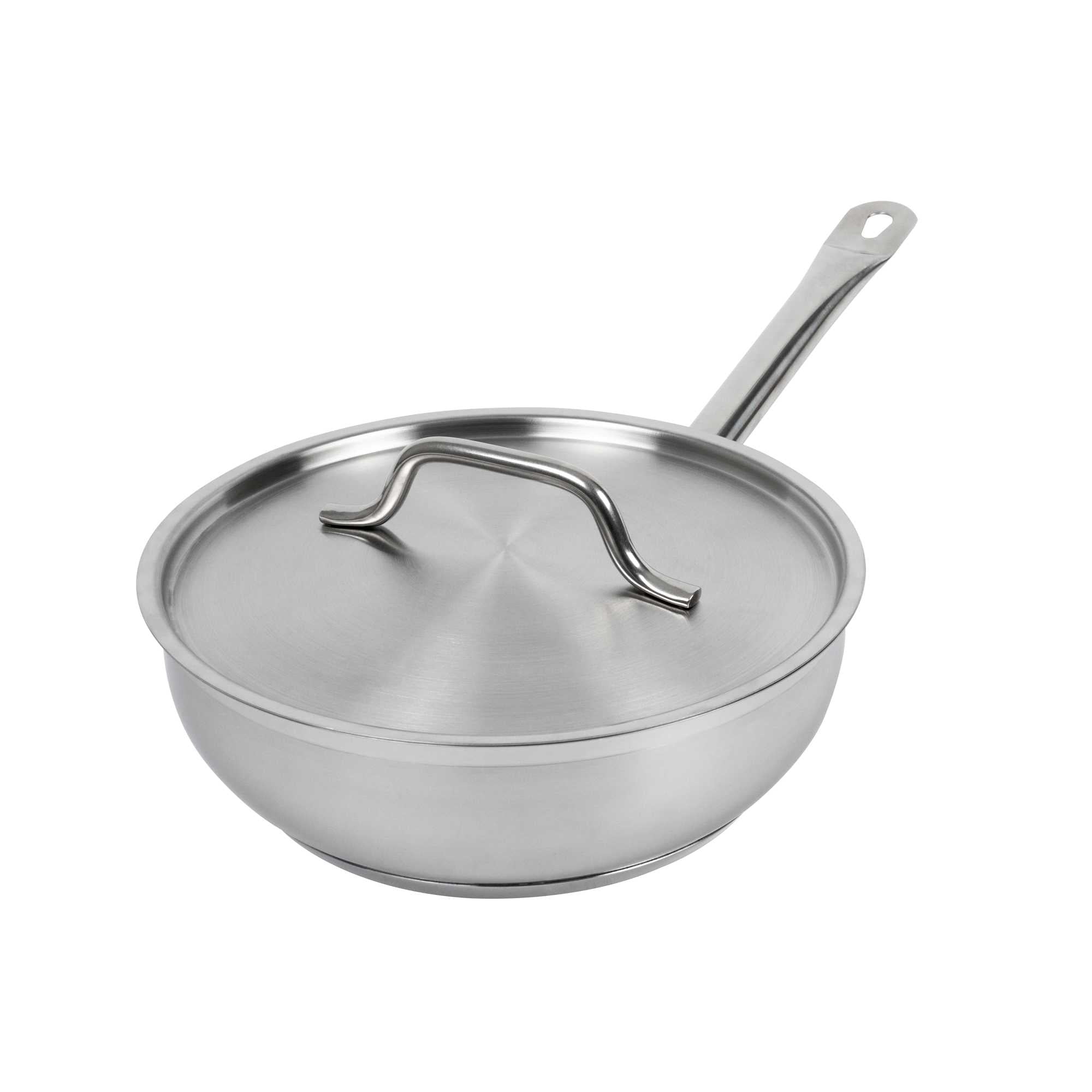 German Standard 3 qt Stainless Steel Saucier Pan - with Lid, Aluminum-Clad Bottom, Welded Hollow Handle - 1 count box