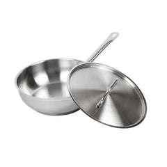 German Standard 3 qt Stainless Steel Saucier Pan - with Lid, Aluminum-Clad Bottom, Welded Hollow Handle - 6 count box