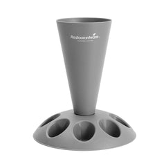 Pastry Tek Gray Plastic Pastry Piping Bag Stand - with 8 Piping Tip Holders - 7 1/2'' x 1 1/2'' x 8 1/2'' - 12 count box