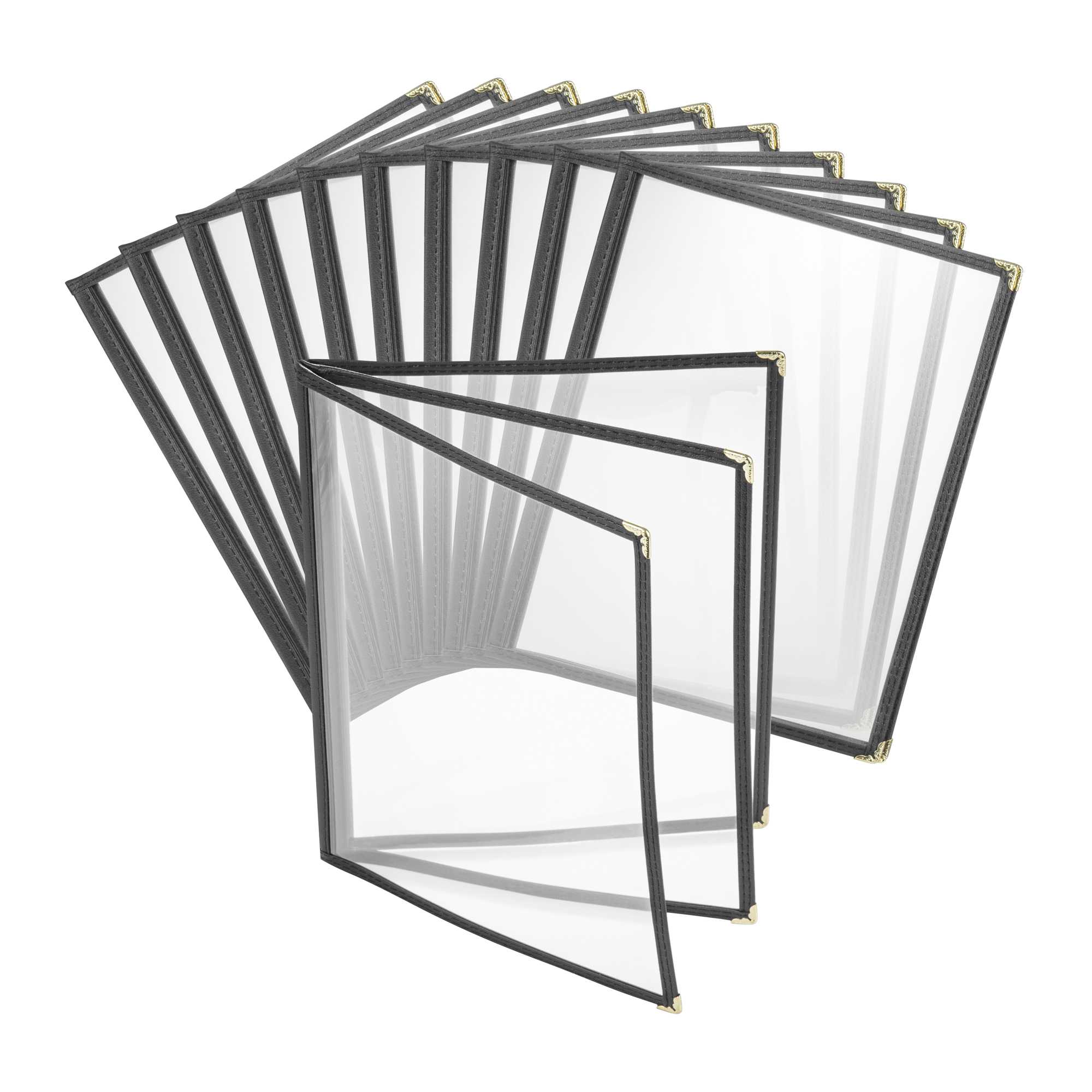 Chef 101 Black Plastic 6-View Three Pocket Menu Cover - 8 1/2" x 11"- 12 count box