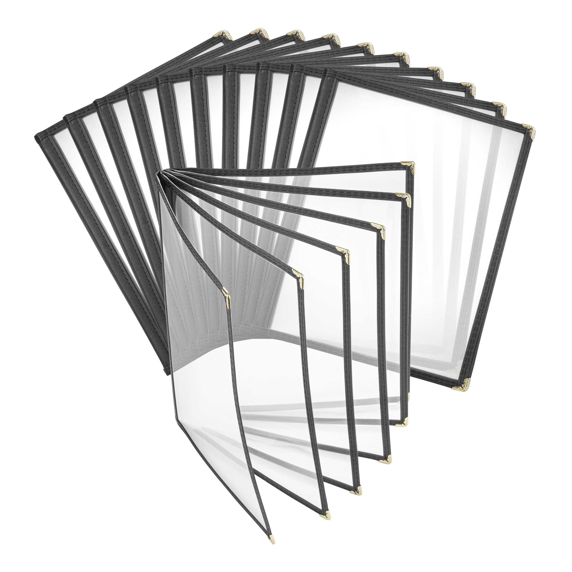 Chef 101 Black Plastic 12-View Six Pocket Menu Cover - 8 1/2" x 11"- 12 count box