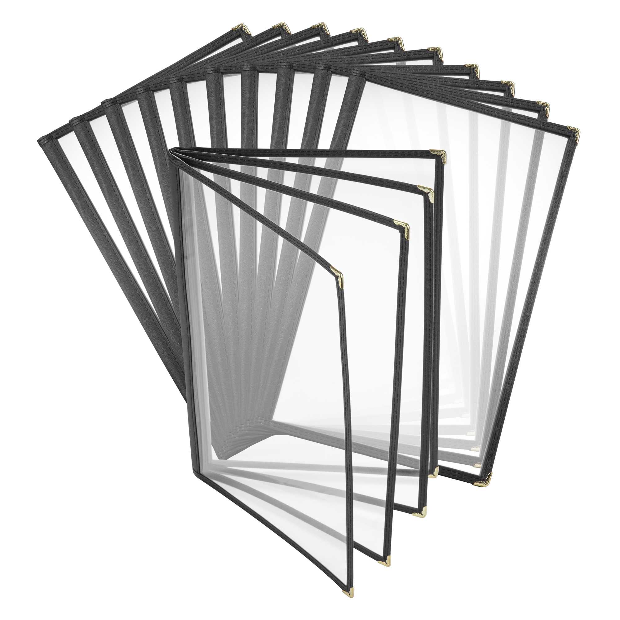 Chef 101 Black Plastic 8-View Four Pocket Menu Cover - 8 1/2" x 14" - 12 count box