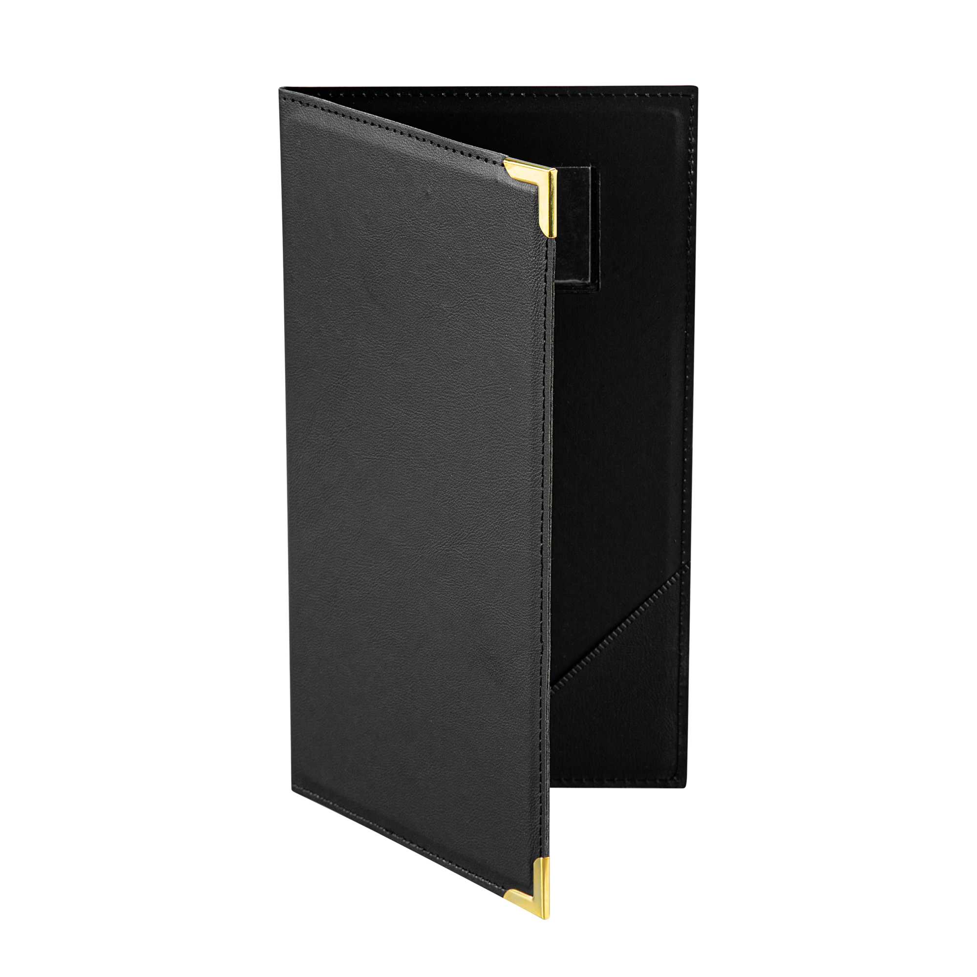 Chef 101 Black Vinyl Guest Check Presenter - with Gold Corners - 5" x 9" - 1 count box