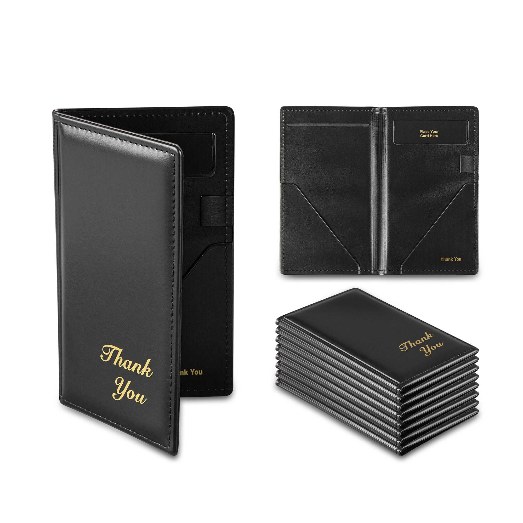 Chef 101 Black Vinyl Guest Check Presenter - with Gold "Thank You" - 5" x 9" - 1 count box