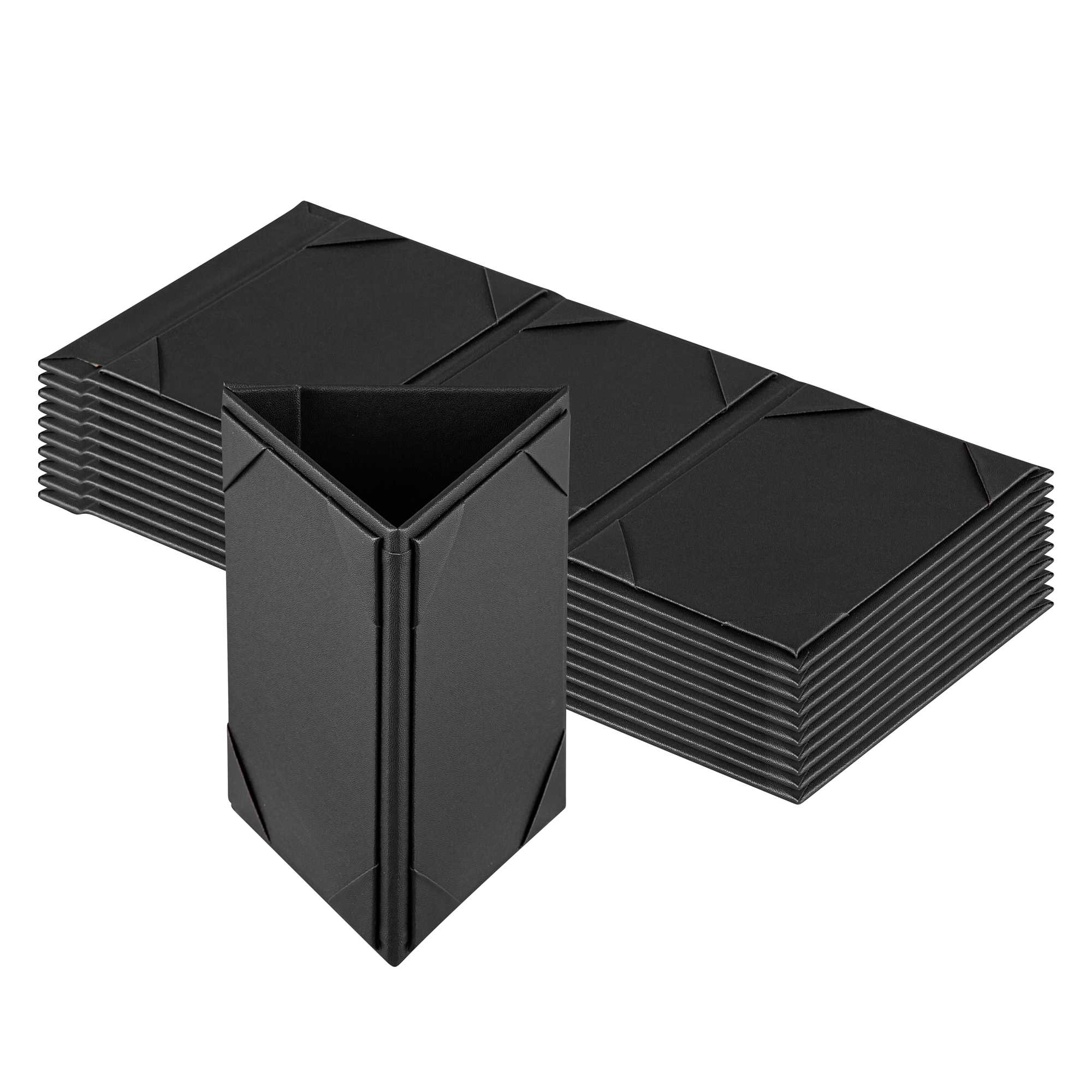 Chef 101 Black Vinyl Triangular Table Tent - 3-View - 4" x 6" - 48 count box