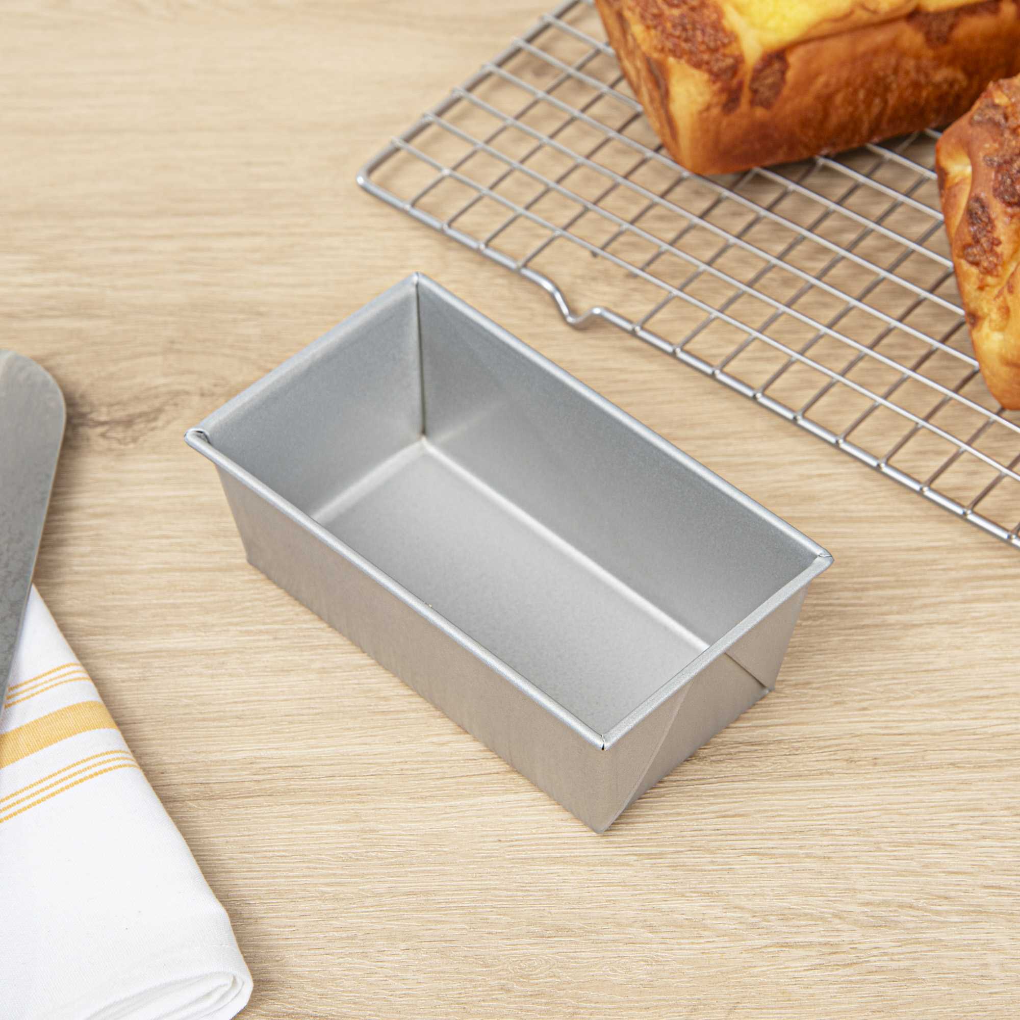Pastry Tek 3/8 lb Glazed Aluminized Steel Bread Loaf Pan - 6" x 3 1/4" x 2 1/4" - 1 count box