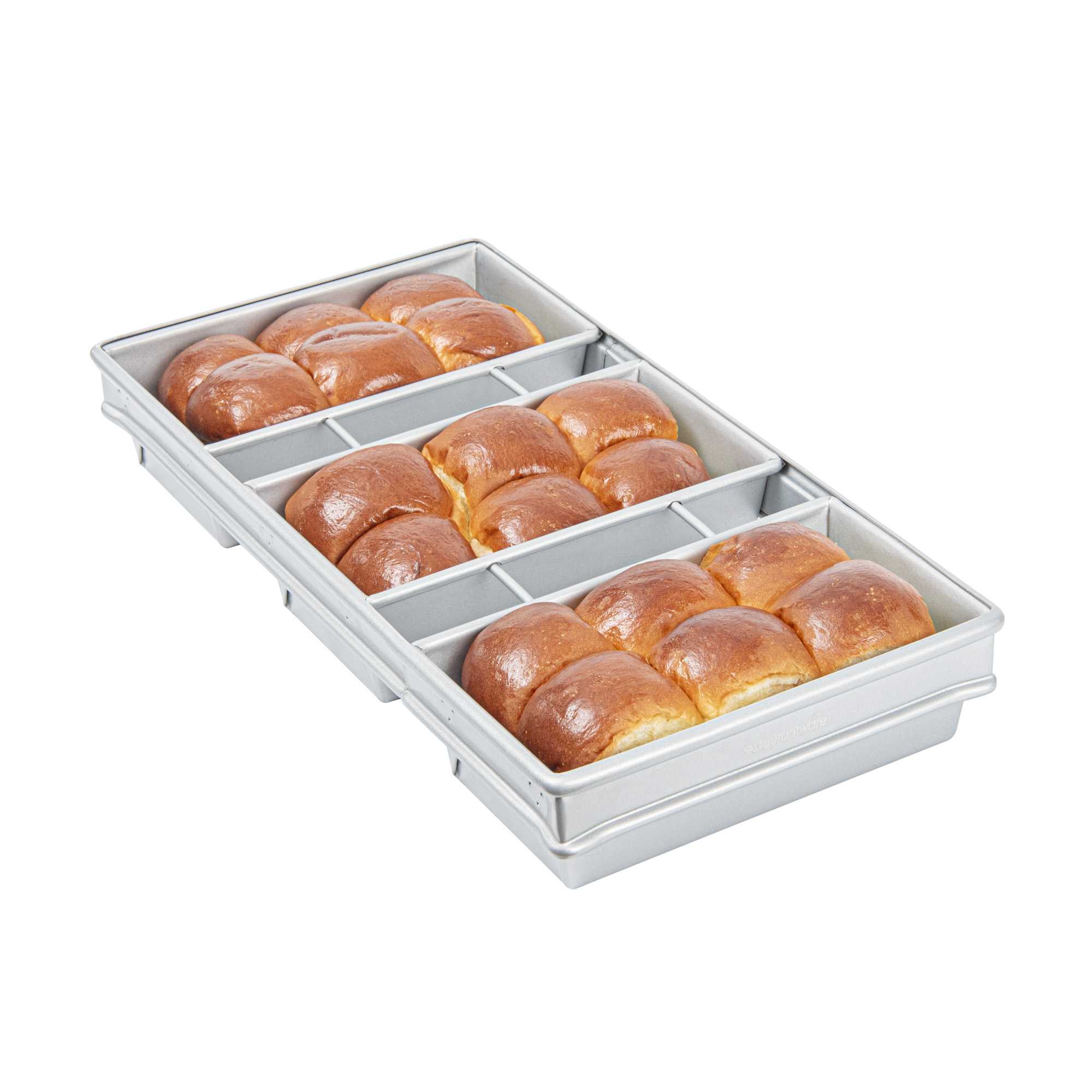 Pastry Tek 1 lb Glazed Aluminized Steel Bread Loaf Pan - 3 Strap - 17 3/4" x 9 1/4" x 3" - 1 count box