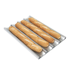 Pastry Tek Glazed Aluminum Baguette / French Bread Pan - 4 Loaf Compartments - 26