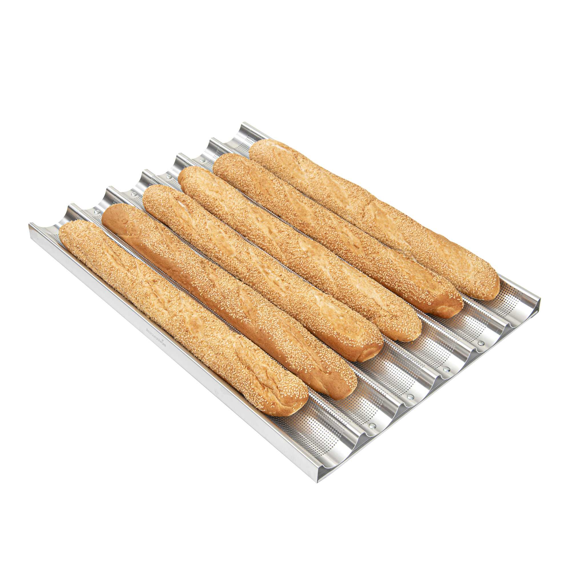 Pastry Tek Glazed Aluminum Baguette / French Bread Pan - 6 Loaf Compartments - 26" x 18" x 1 1/4" - 6 count box