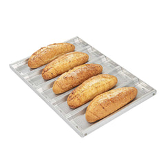 Pastry Tek Glazed Aluminum Sub Sandwich Roll Pan - 5 Molds - 18