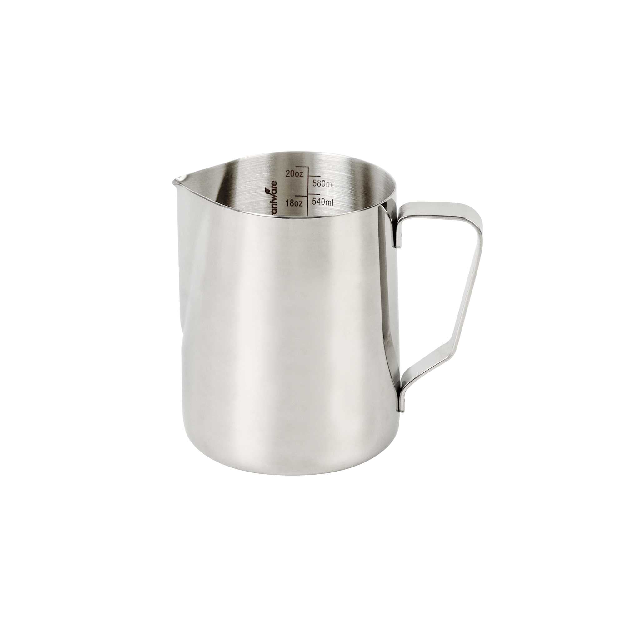 Restpresso 20 oz Silver Stainless Steel Frothing Pitcher - with Measuring Lines - 5" x 3 1/4" x 4 1/4" - 50 count box