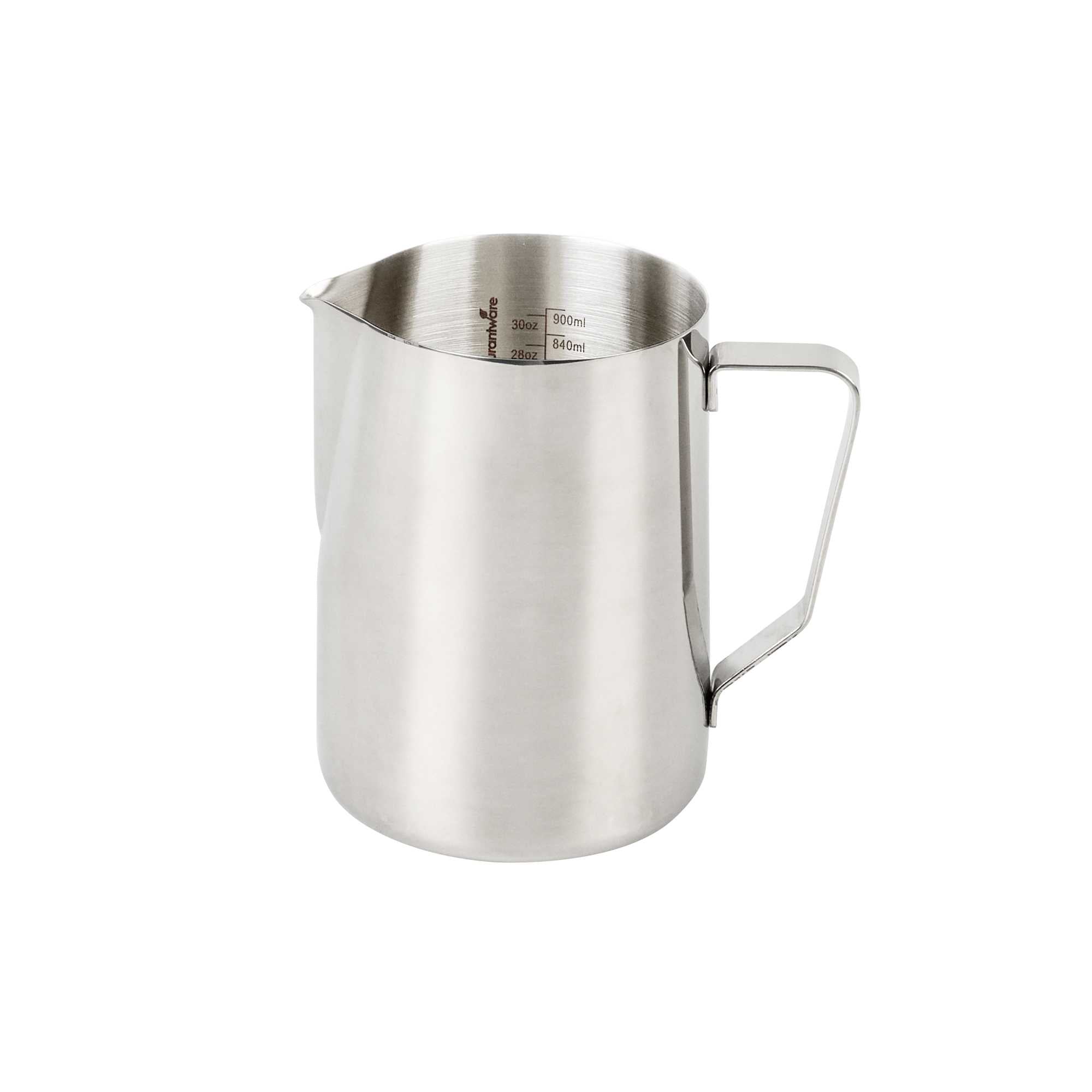 Restpresso 33 oz Silver Stainless Steel Frothing Pitcher - with Measuring Lines - 6" x 3 1/2" x 5 1/2" - 50 count box