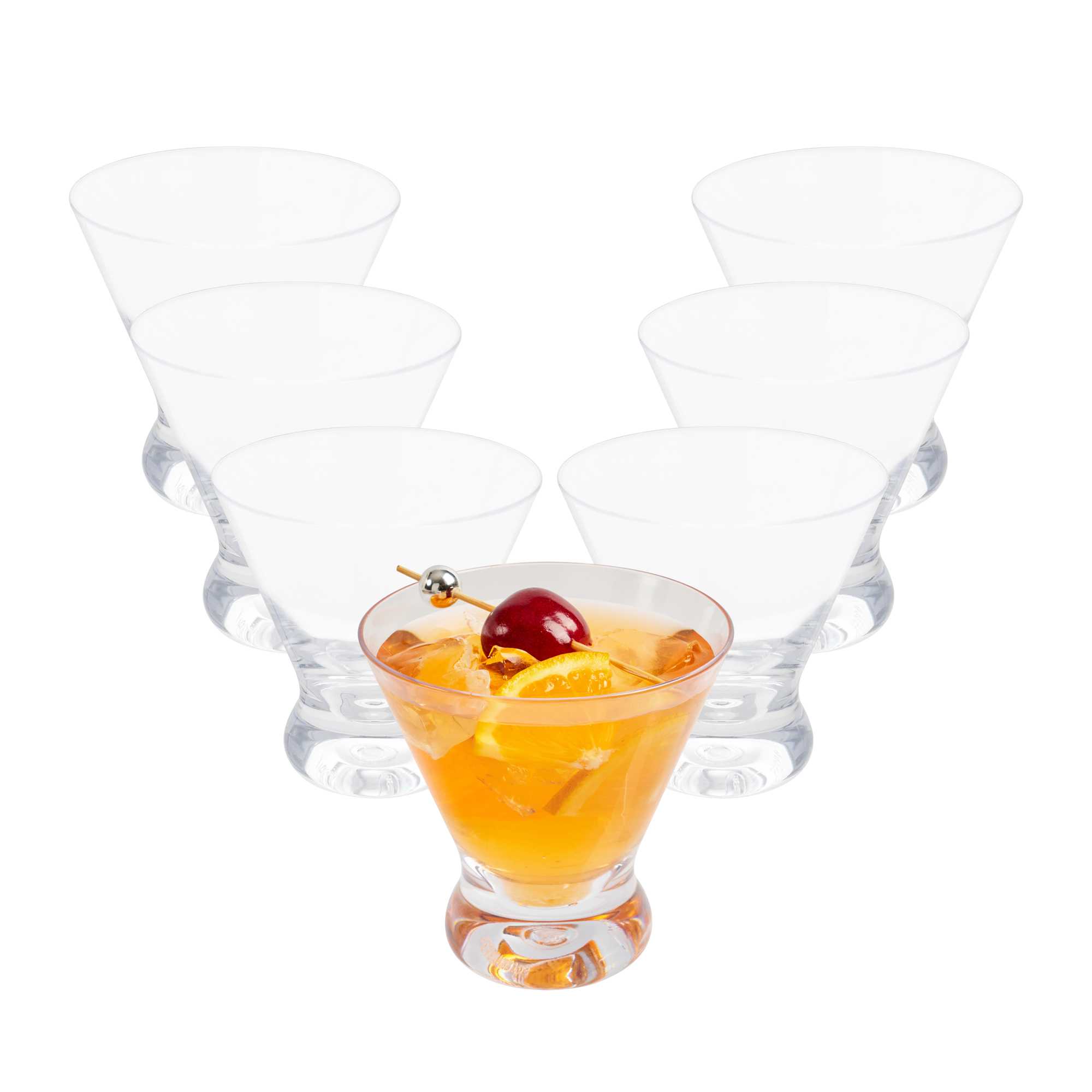 Bev Tek 8 oz Clear Tritan Plastic Stemless Martini Glass - 3 3/4" x 3 3/4" x 4" - 6 count box